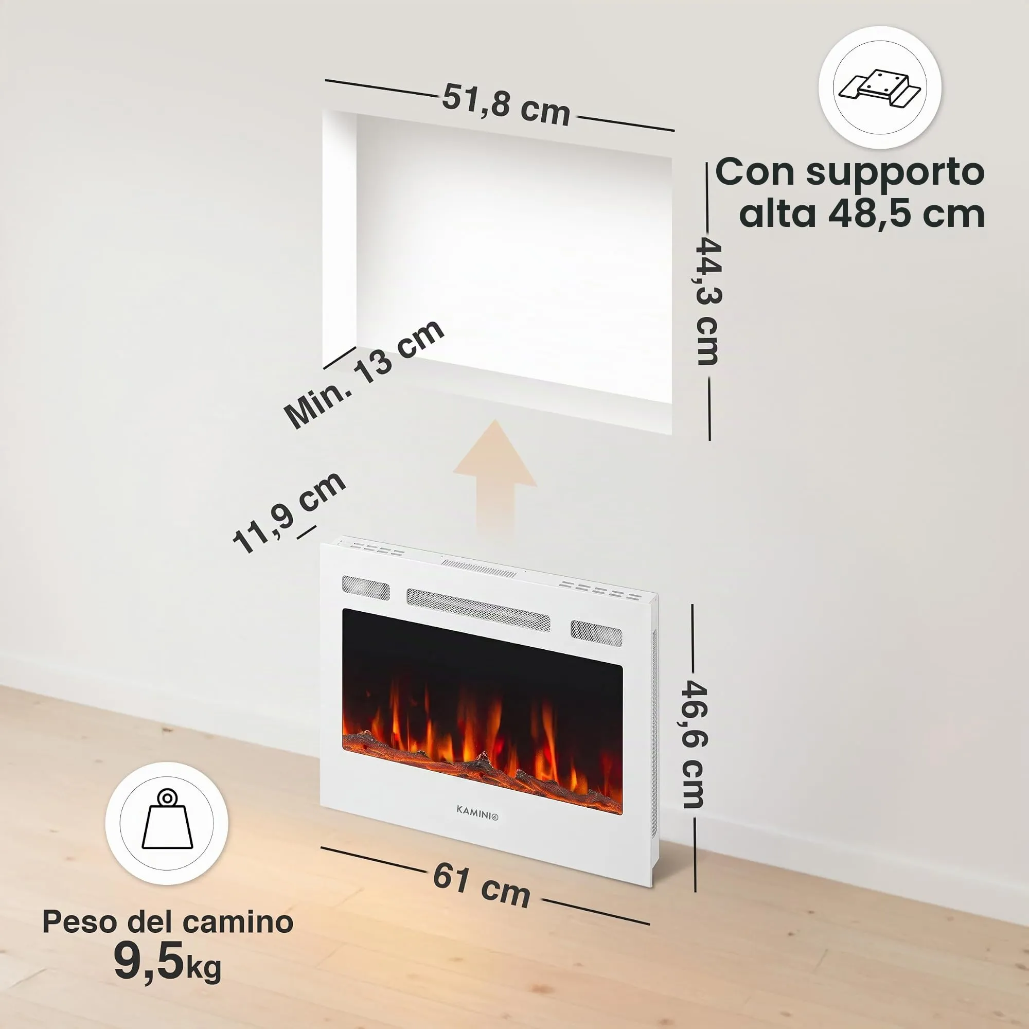 KAMINIO Marlon PRO 24 Camino elettrico da incasso, parete o appoggio - immagine 6