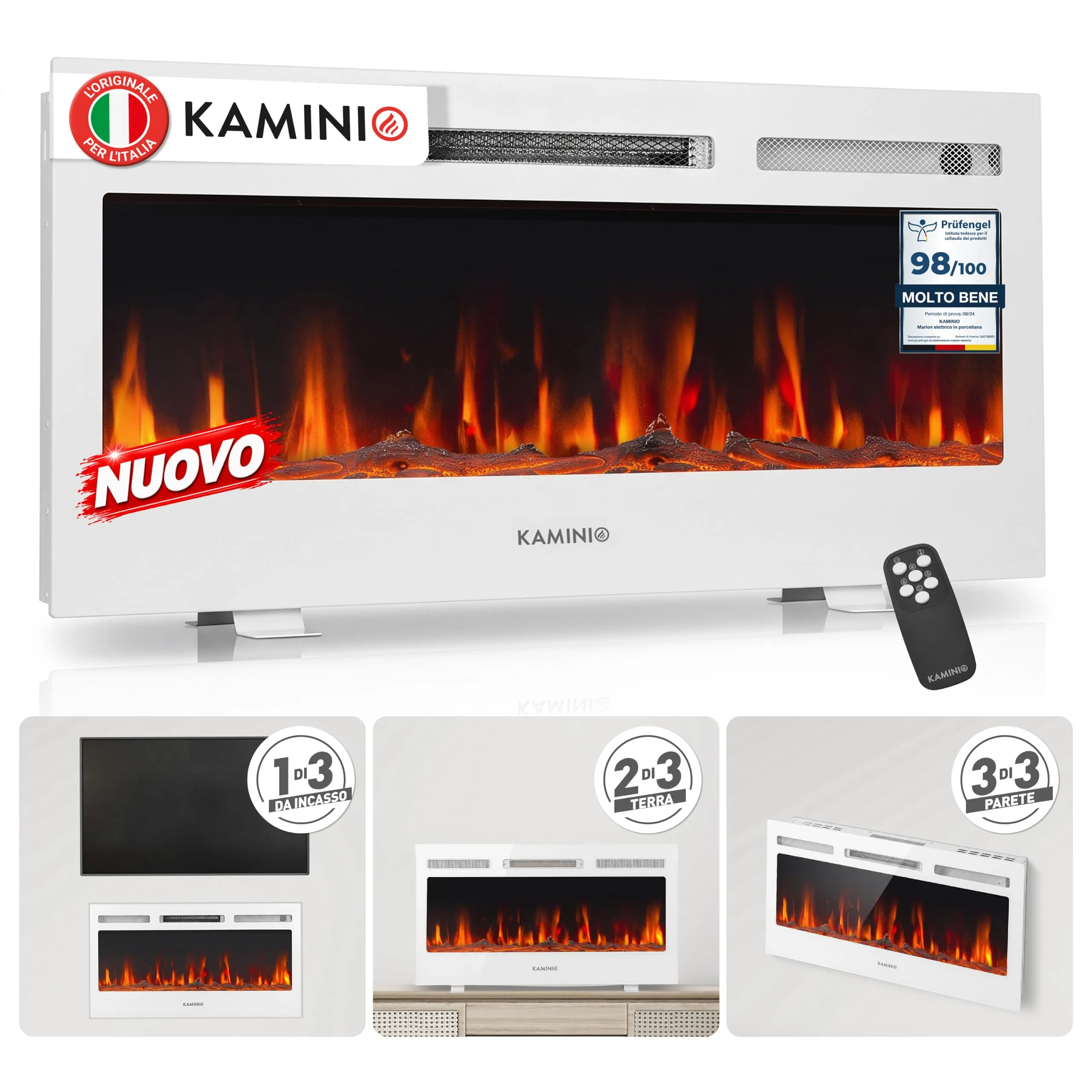 KAMINIO Marlon PRO 36 Camino Elettrico da Incasso, Parete o Appoggio - immagine 1