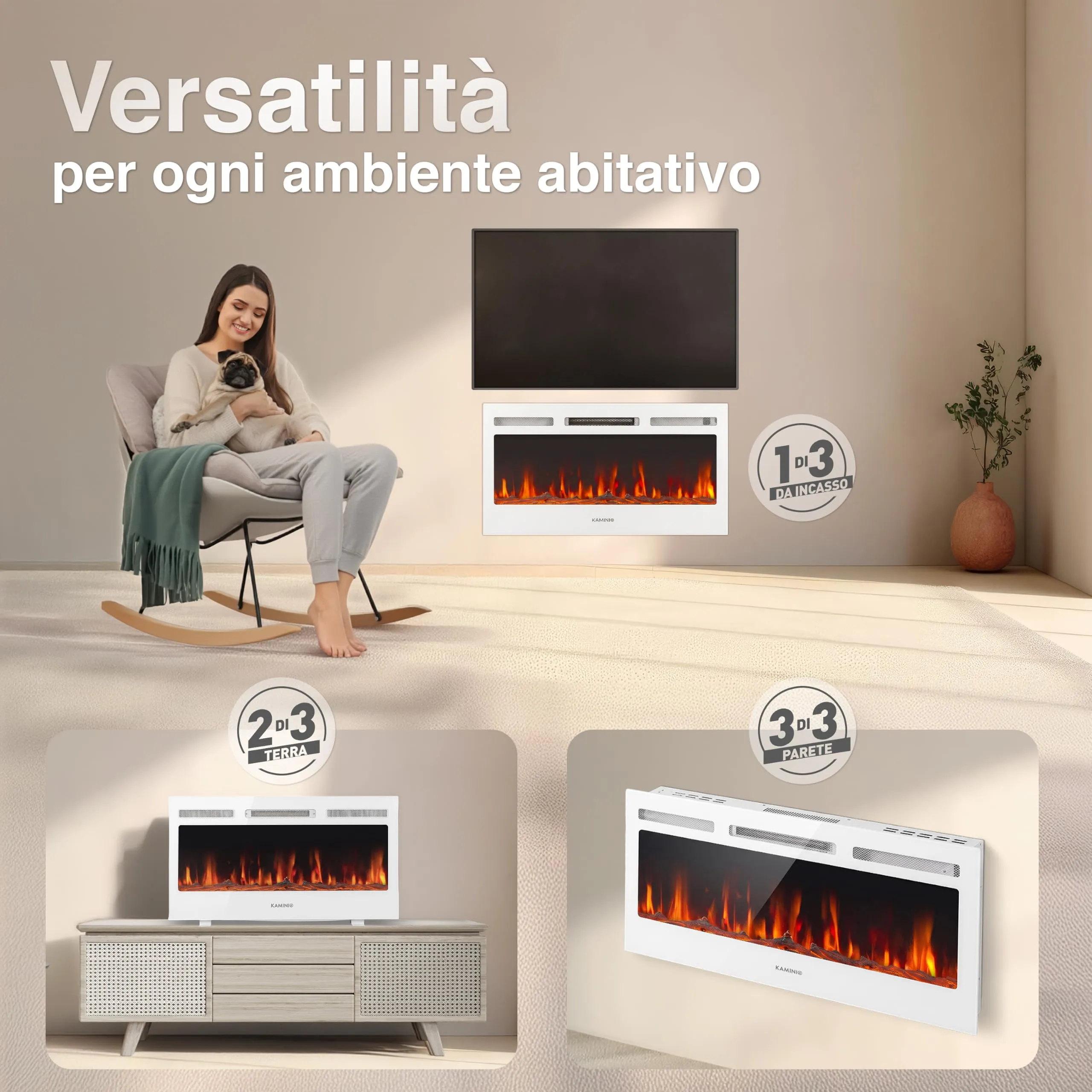 KAMINIO Marlon PRO 36 Camino Elettrico da Incasso, Parete o Appoggio - immagine 2