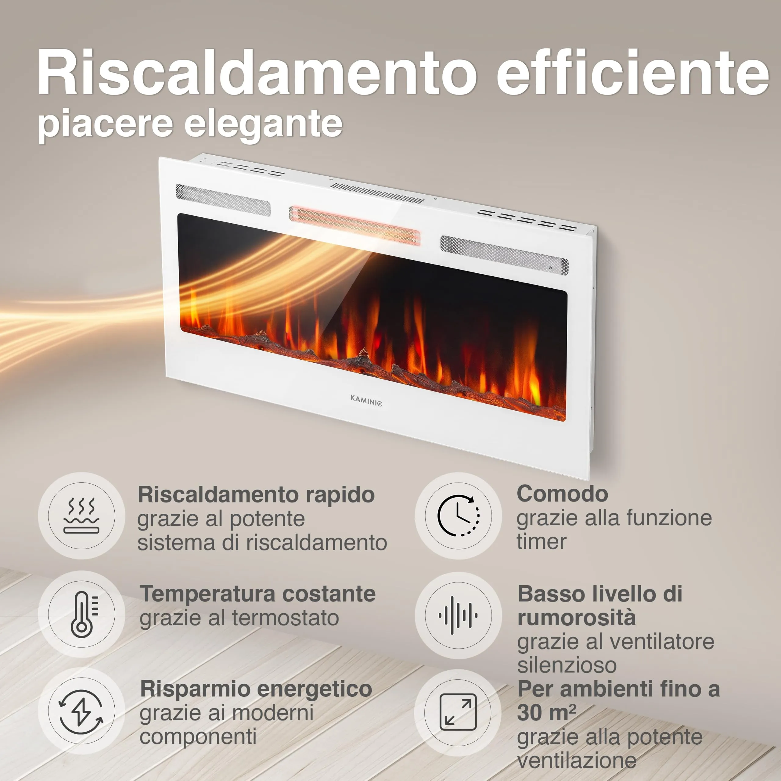 KAMINIO Marlon PRO 36 Camino Elettrico da Incasso, Parete o Appoggio - immagine 4