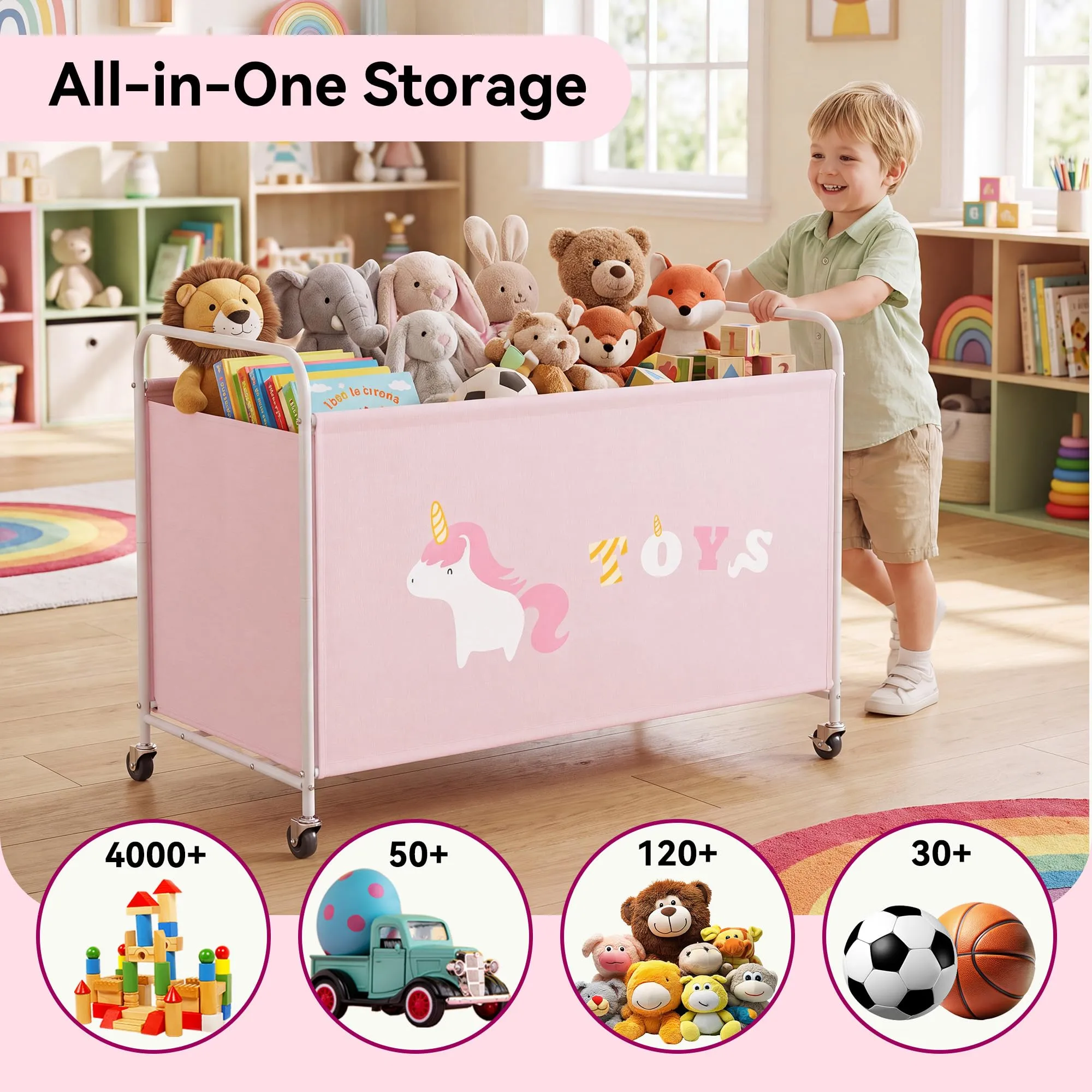 GRANNY SAYS Scatola per Giocattoli con Ruote, 200L, Rosa - immagine 4