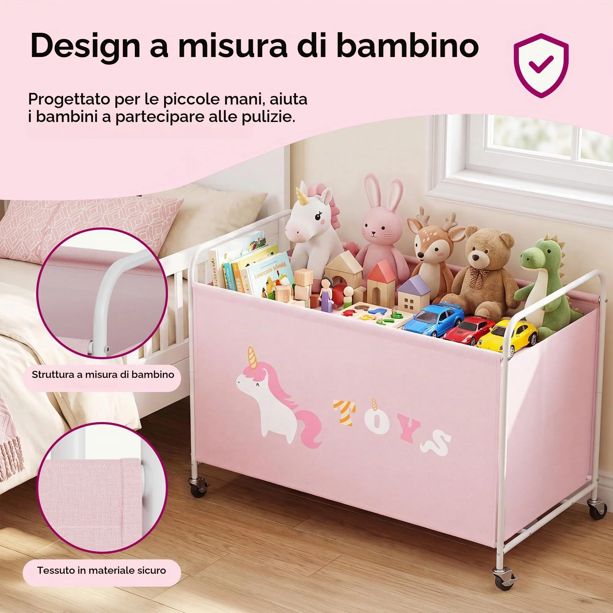 GRANNY SAYS Scatola per Giocattoli con Ruote, 200L, Rosa - immagine 6