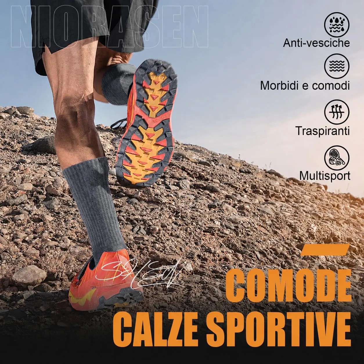 Niorasen Calzini Sportivi in Cotone per Uomo e Donna, 6 Paia, 43-46, Grigio - immagine 3