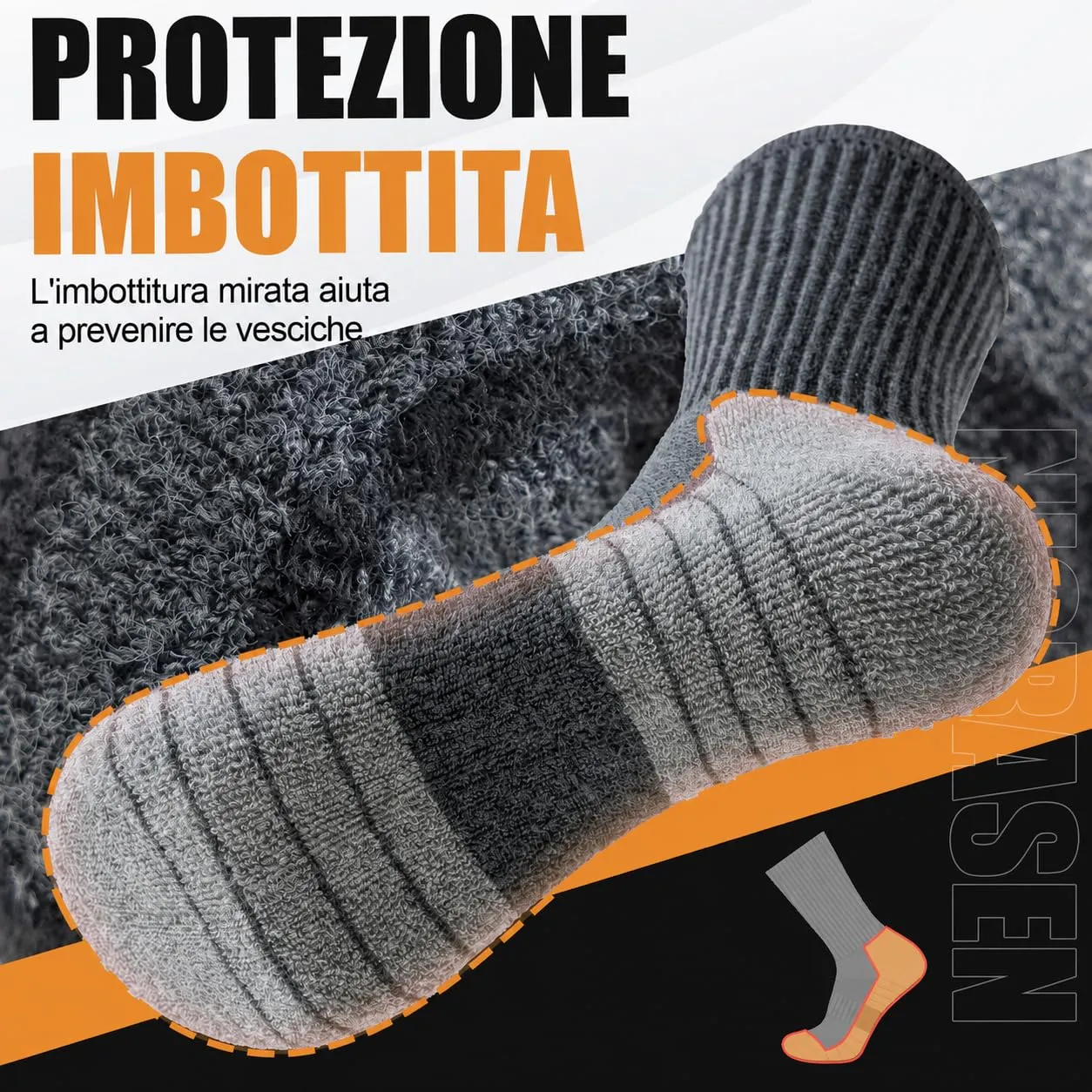 Niorasen Calzini Sportivi in Cotone per Uomo e Donna, 6 Paia, 43-46, Grigio - immagine 6
