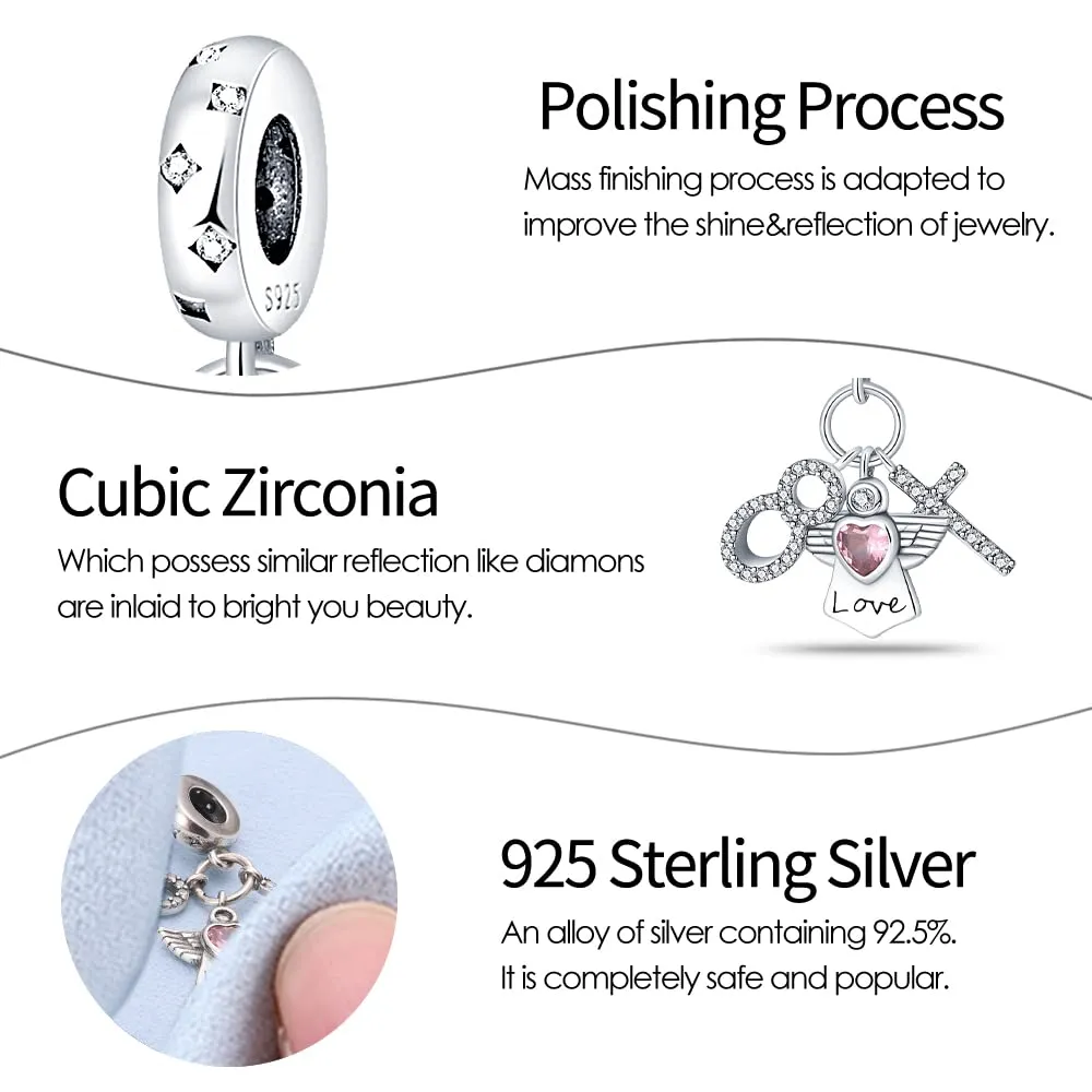 Pandach Bead Charm Ciondolo Argento Sterling 925 con Cubic Zirconia per Braccialetti e Collane Europei - immagine 4