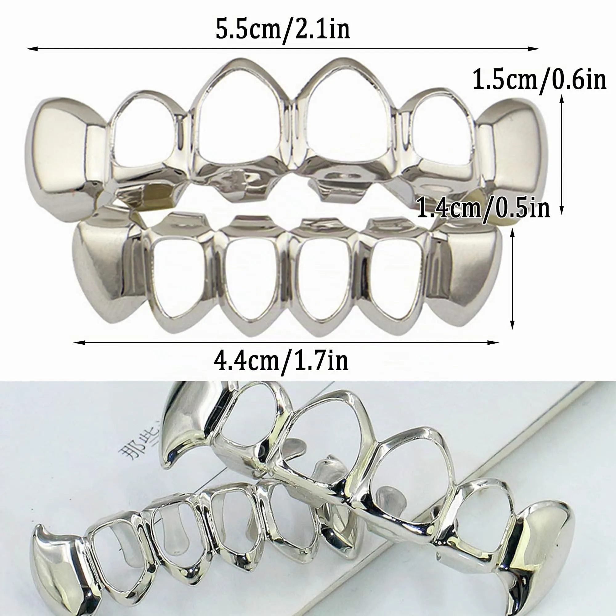 LONGHAO Set di Denti Hip Hop Griglia, 2 Stampi in Silicone, Argento - immagine 2