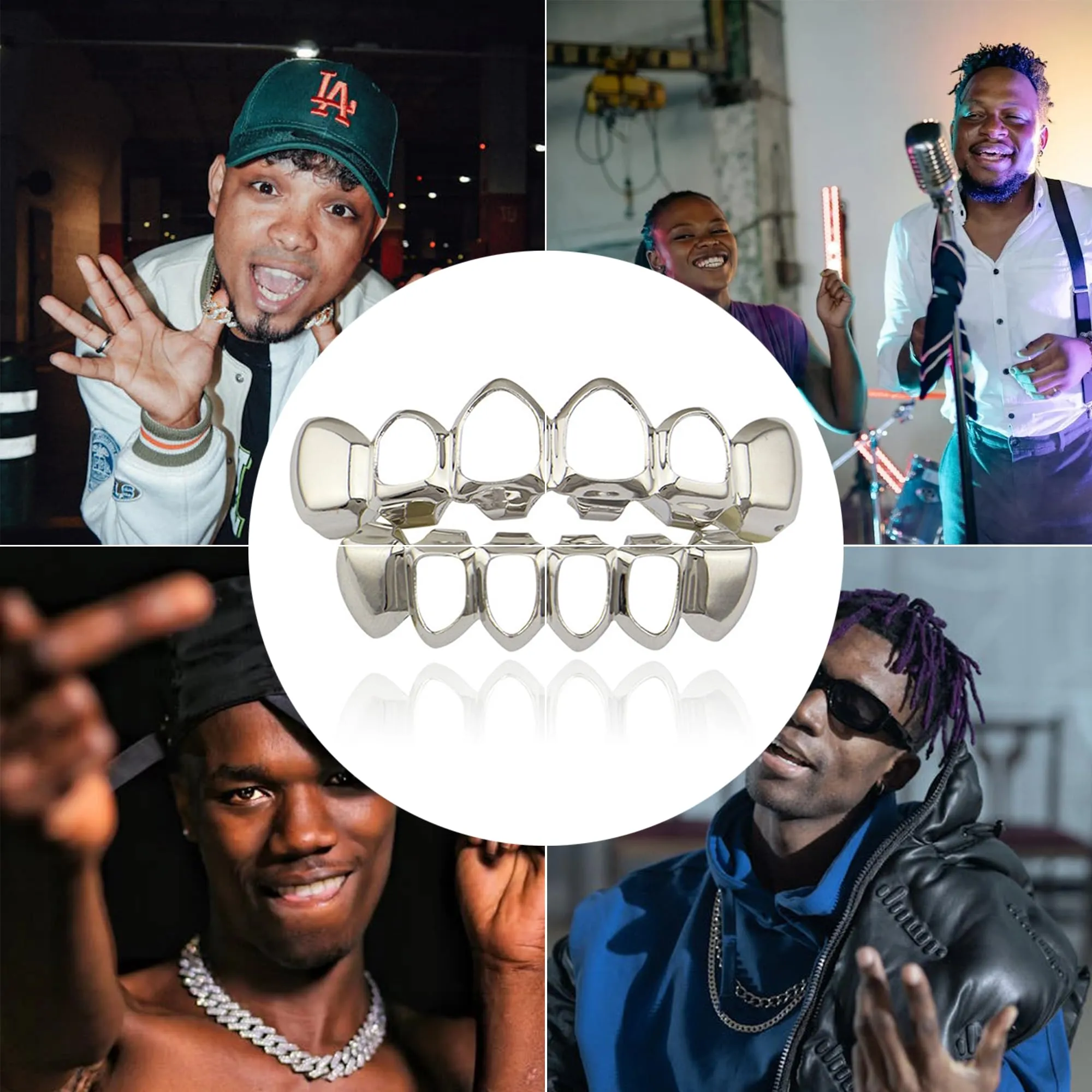 LONGHAO Set di Denti Hip Hop Griglia, 2 Stampi in Silicone, Argento - immagine 7