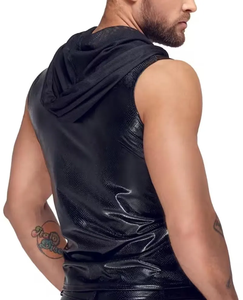 Manview Maglia da uomo simile al lattice con cappuccio, L - immagine 4
