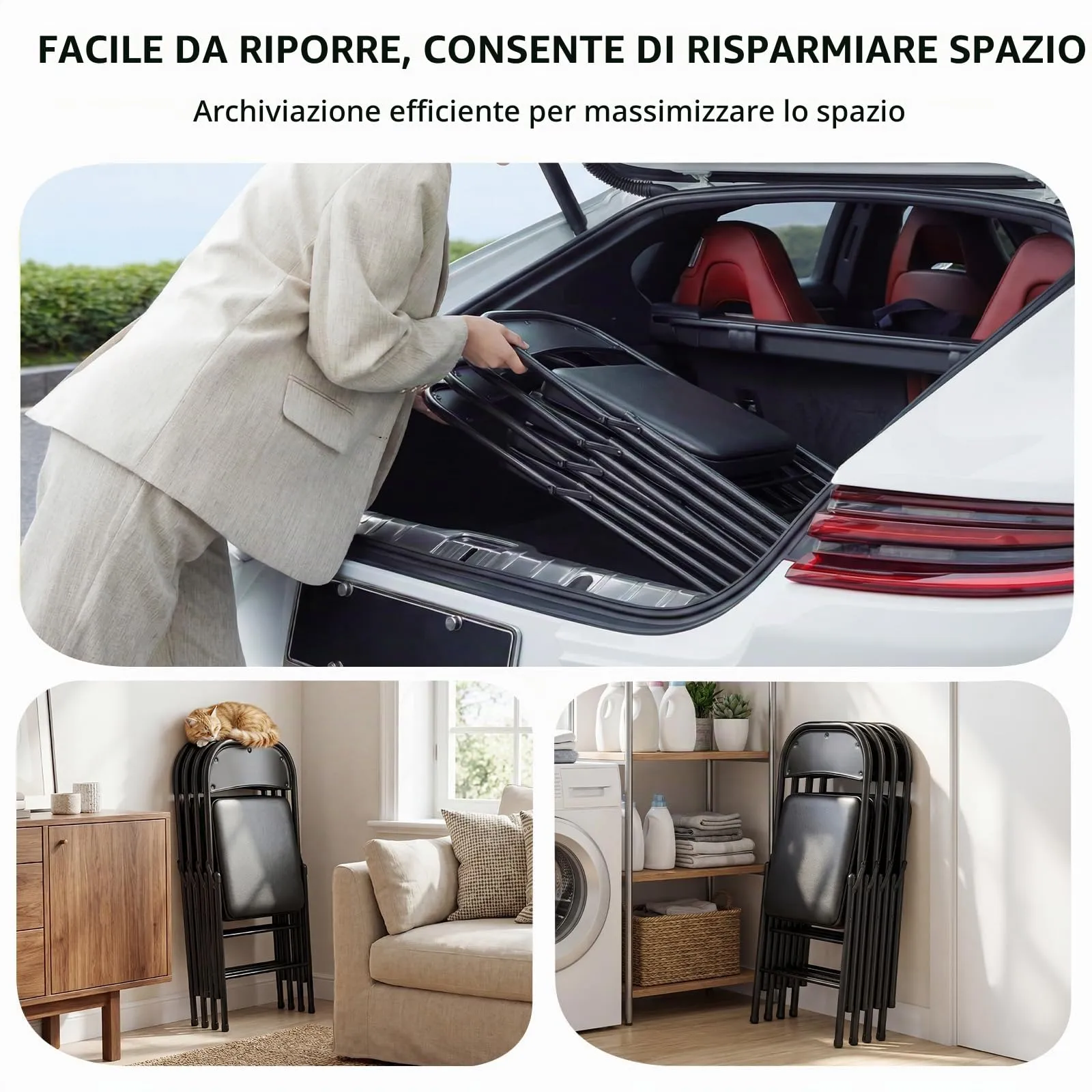 Asdsed Set di 4 Sedie Pieghevoli Imbottite, Portata 160 kg, Nero - immagine 6