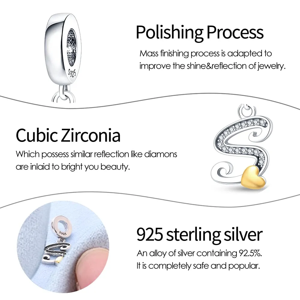 TINSLO Bead Charm in Argento Sterling 925 con Lettere e Cubic Zirconia, Compatibile con Braccialetti e Collane Europee - immagine 3