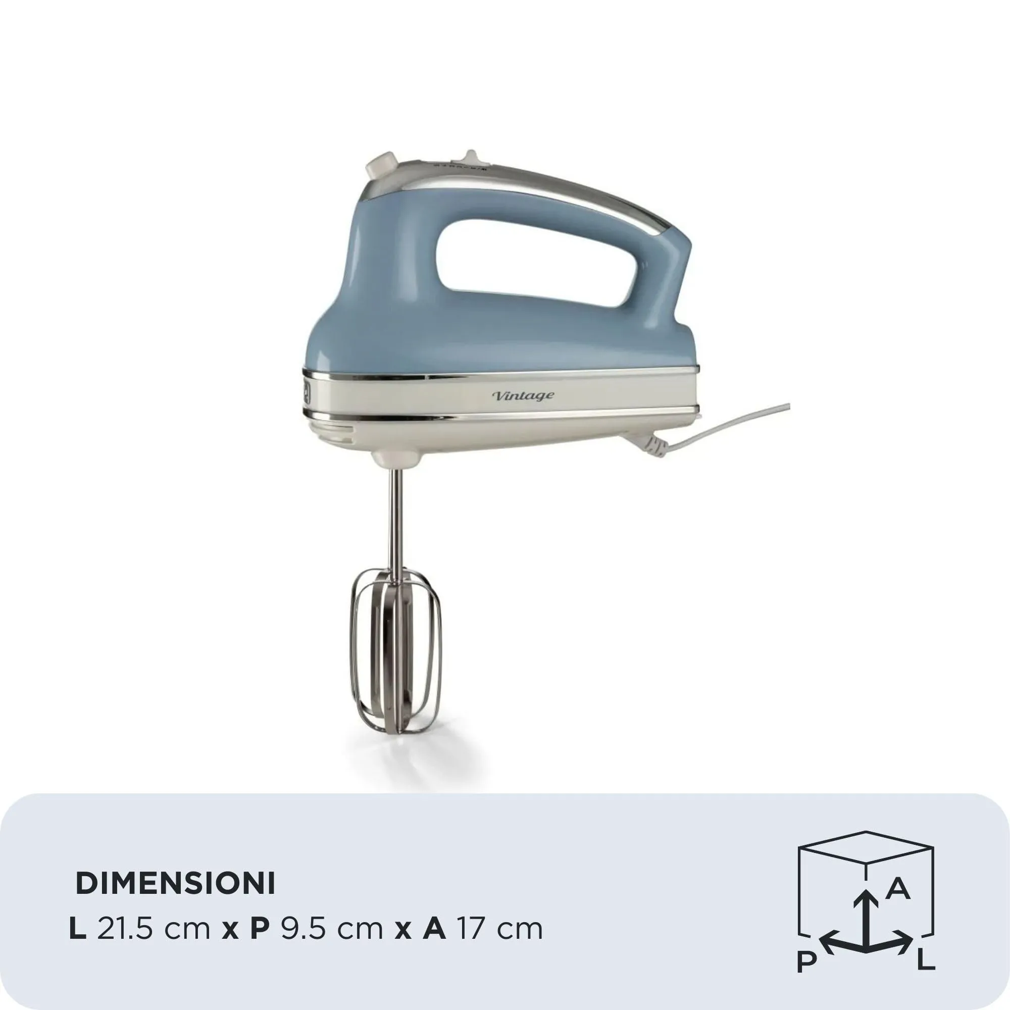 Ariete 1548 Sbattitore Vintage, 450W, 5 velocità, Funzione turbo, 2 fruste, Celeste - immagine 2