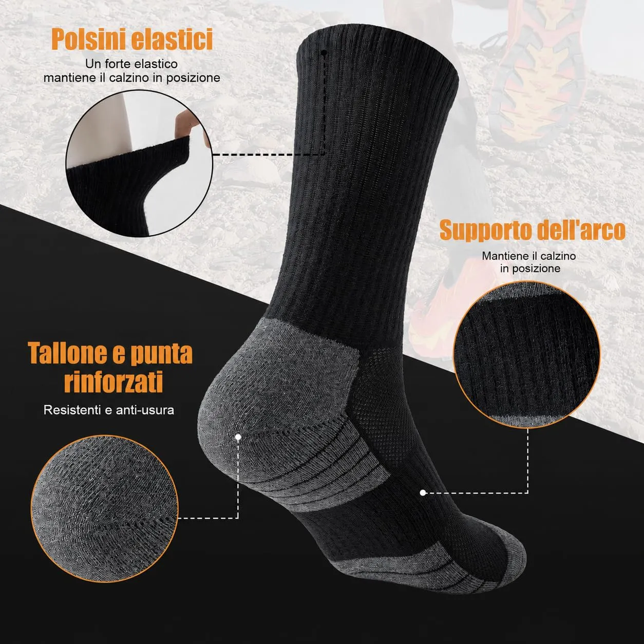 Niorasen Calzini Sportivi in Cotone, 6 Paia, 47-50, Nero - immagine 5