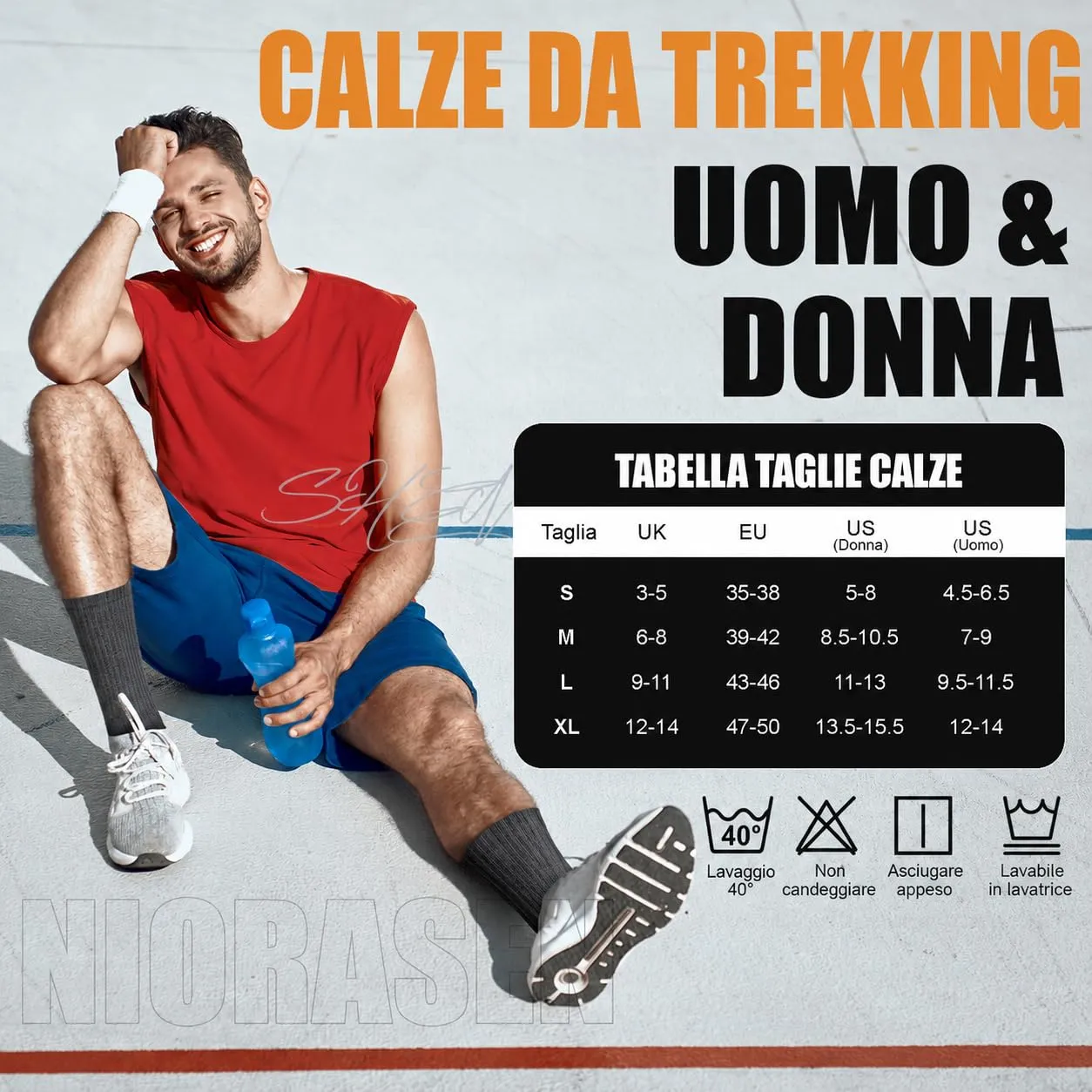 Niorasen Calzini Sportivi in Cotone per Uomo e Donna, 35-38, 6 Paia, Grigio - immagine 8