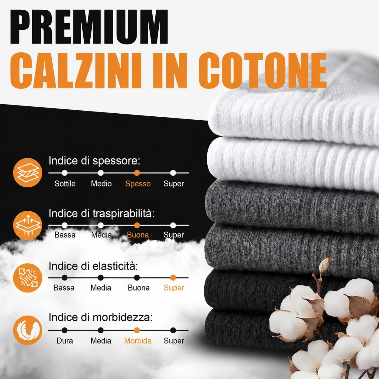 Niorasen Calzini Sportivi in Cotone, 6 Paia, 47-50, Bianco - immagine 7