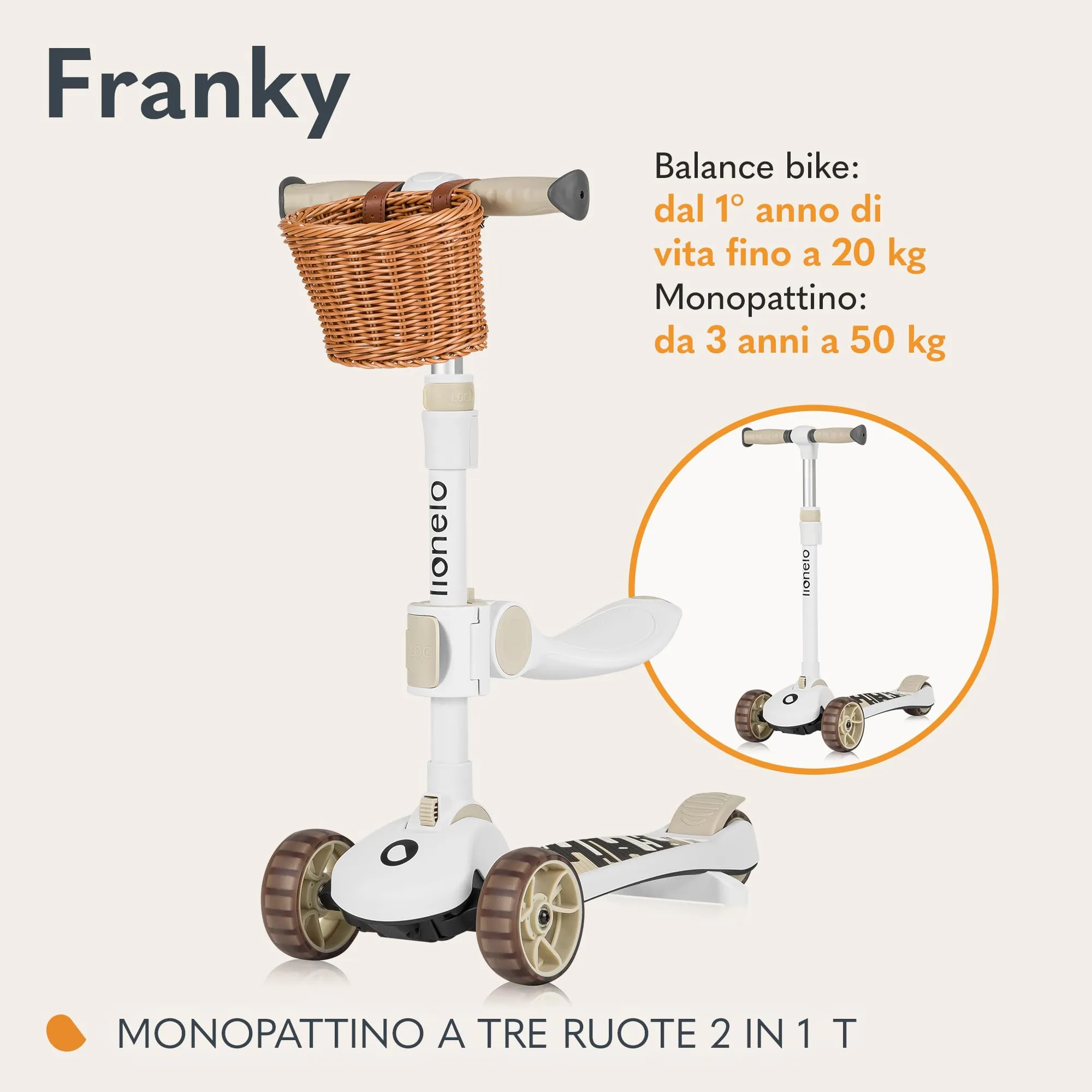 Lionelo Franky 2 in 1 Bicicletta e Monopattino per Bambini fino a 50 kg - immagine 2