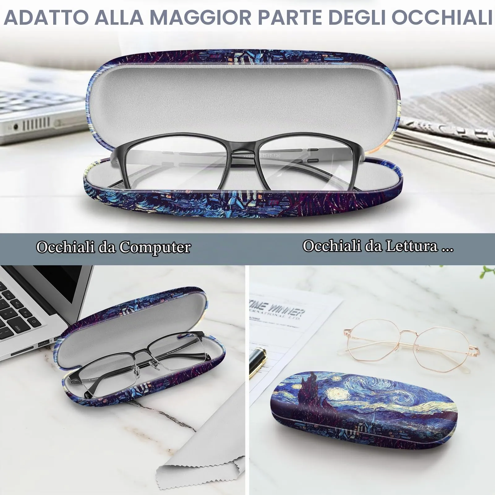 FINTIE Custodia Occhiali Rigida, Modello Astratto Notte Stellata, Pelle Sintetica - immagine 2