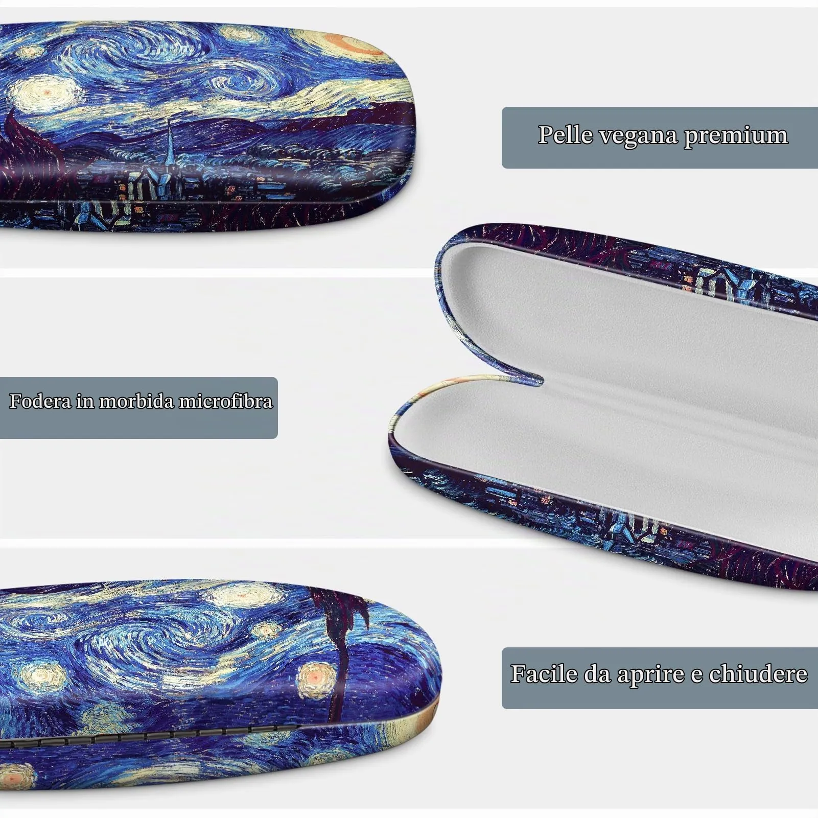 FINTIE Custodia Occhiali Rigida, Modello Astratto Notte Stellata, Pelle Sintetica - immagine 4