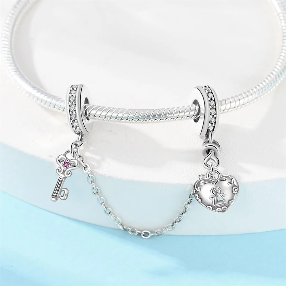 TINSLO Bead Charm in Argento Sterling 925 con Cubic Zirconia, compatibile con Braccialetti e Collane Pandora e europei - immagine 2