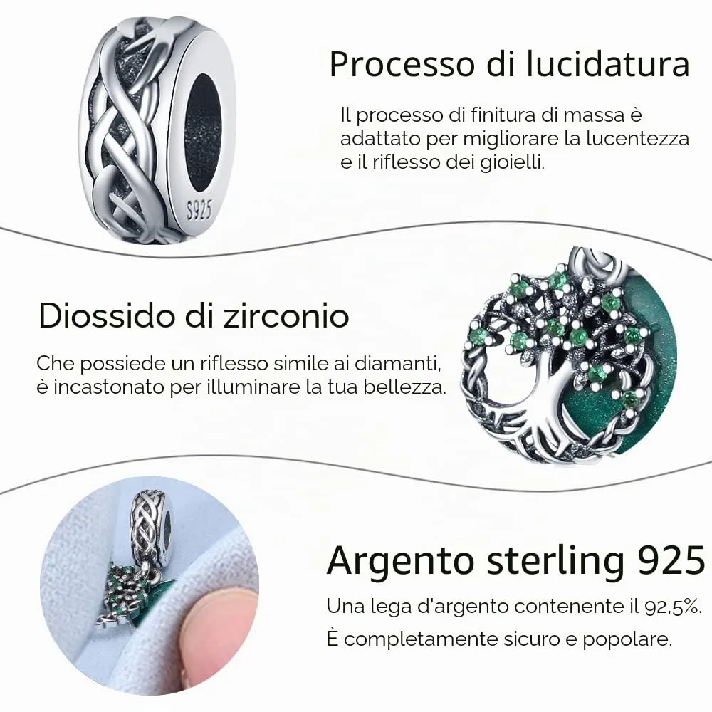 TINSLO Bead Charm Argento Sterling 925 con Cubic Zirconia per Braccialetti e Collane europei - immagine 4