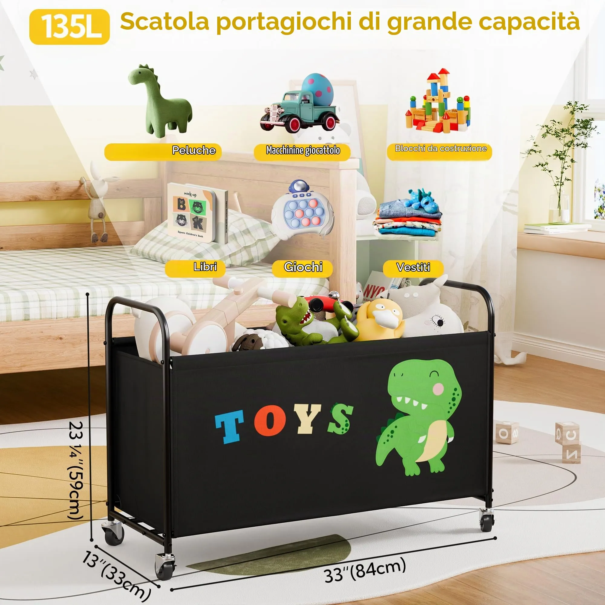 GRANNY SAYS Scatola per Giocattoli con Ruote, 135L, Nero - immagine 3