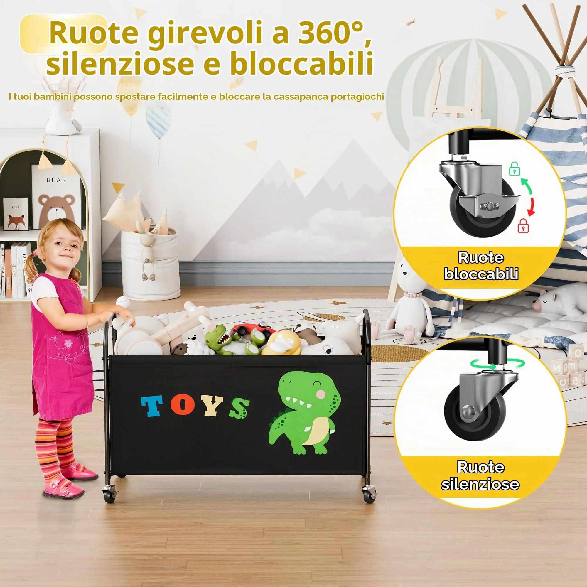 GRANNY SAYS Scatola per Giocattoli con Ruote, 135L, Nero - immagine 4