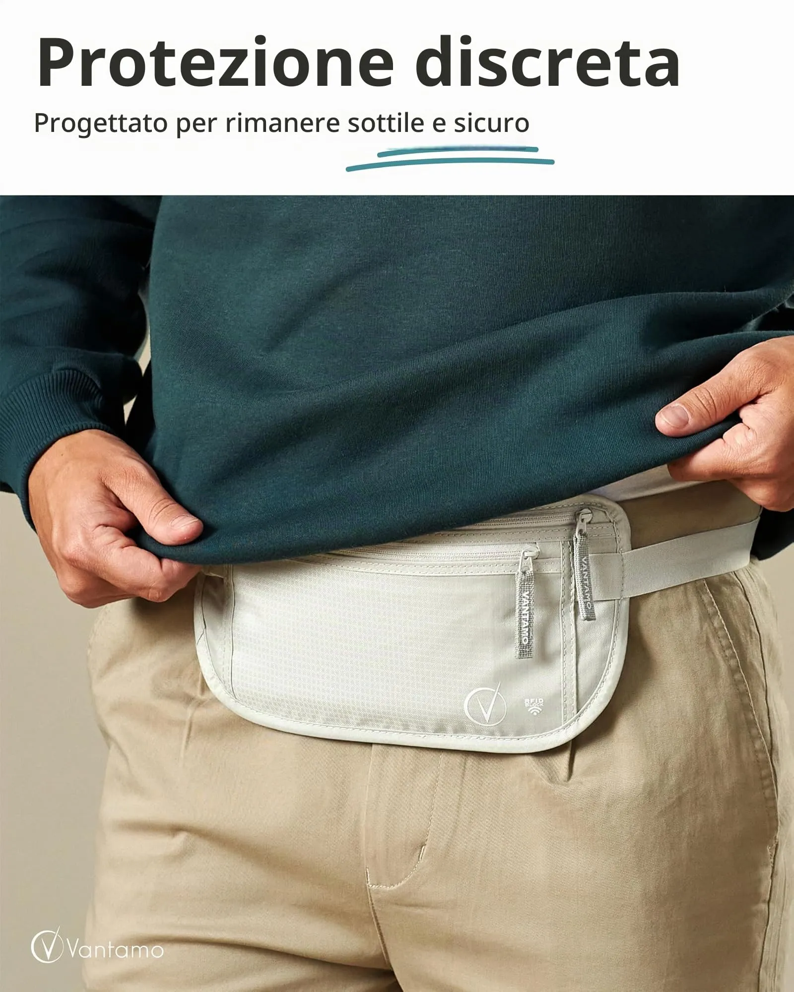 Vantamo Marsupio Ultrapiatto Unisex con Protezione RFID e Cintura Regolabile - immagine 2