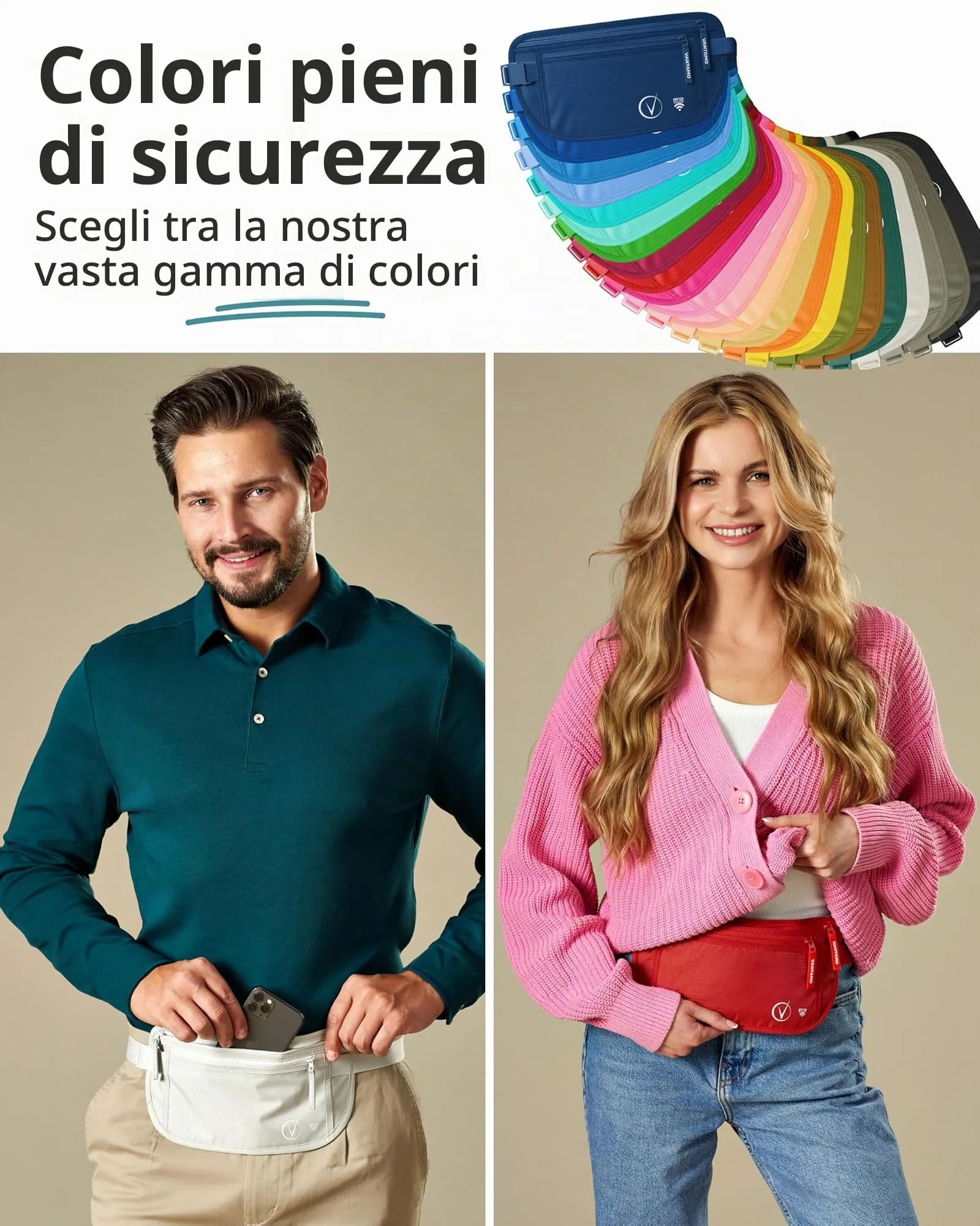 Vantamo Marsupio Ultrapiatto Unisex con Protezione RFID e Cintura Regolabile - immagine 6