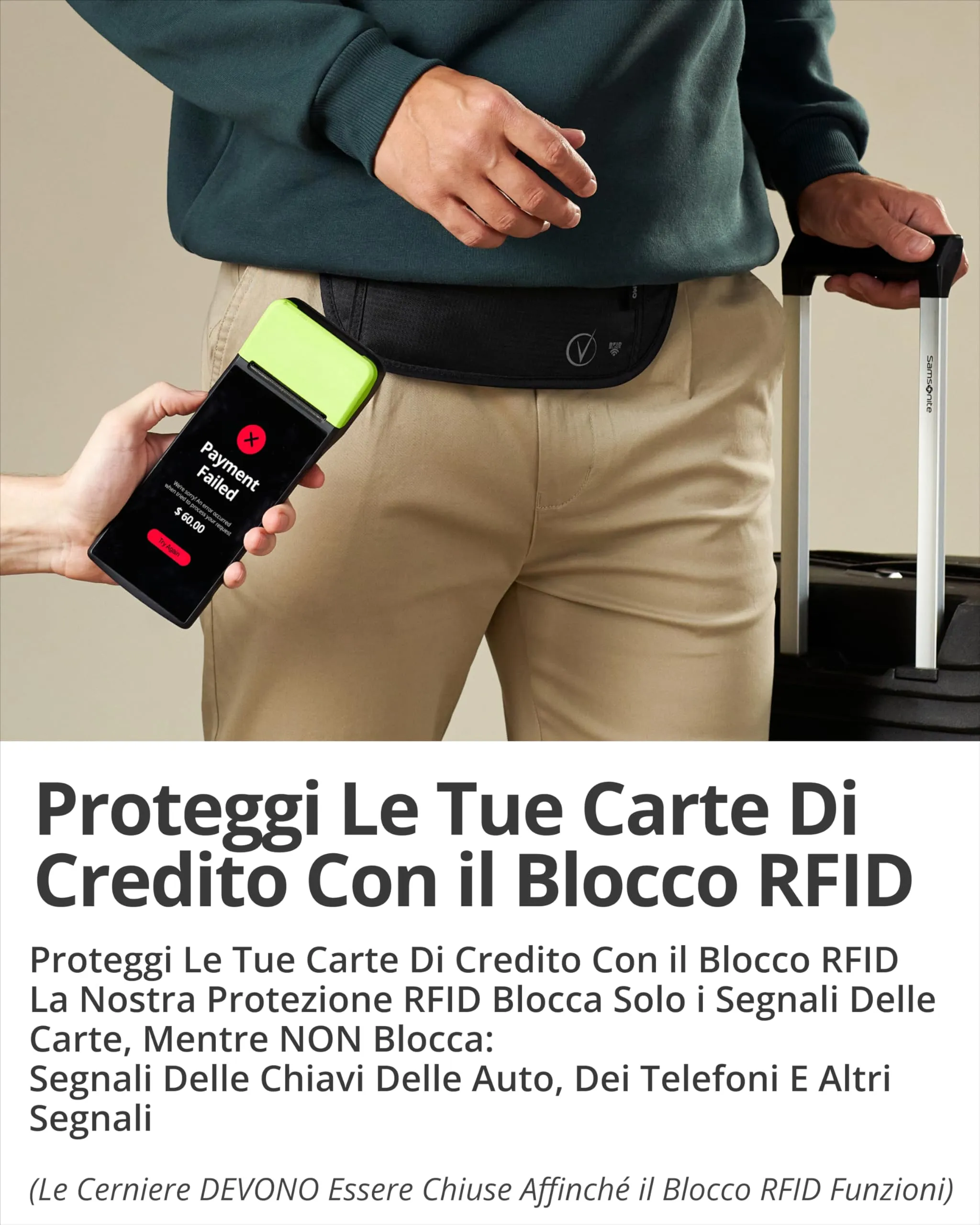 Vantamo Marsupio Ultrapiatto Unisex con Protezione RFID e Cintura Regolabile - immagine 3