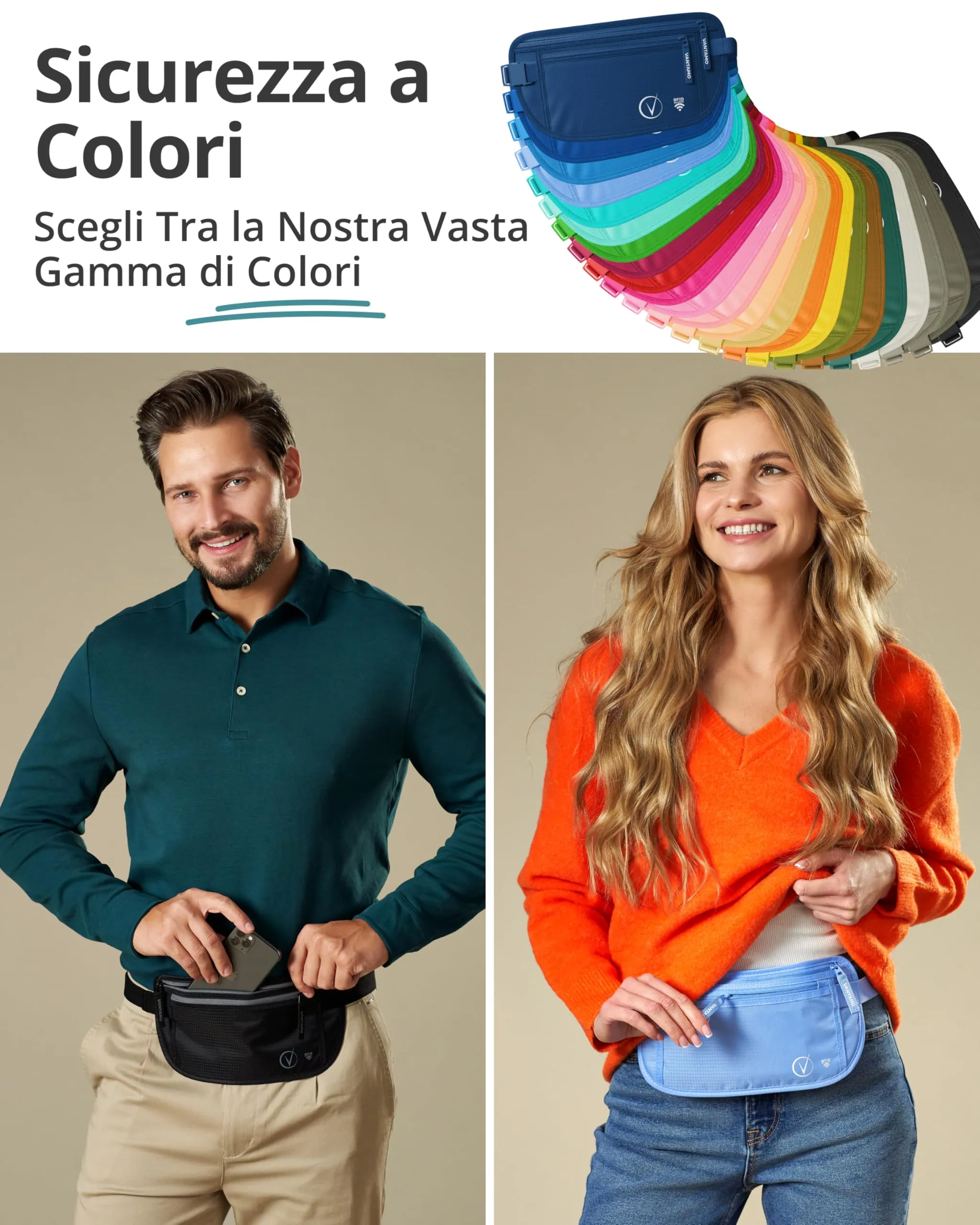 Vantamo Marsupio Ultrapiatto Unisex con Protezione RFID e Cintura Regolabile - immagine 6