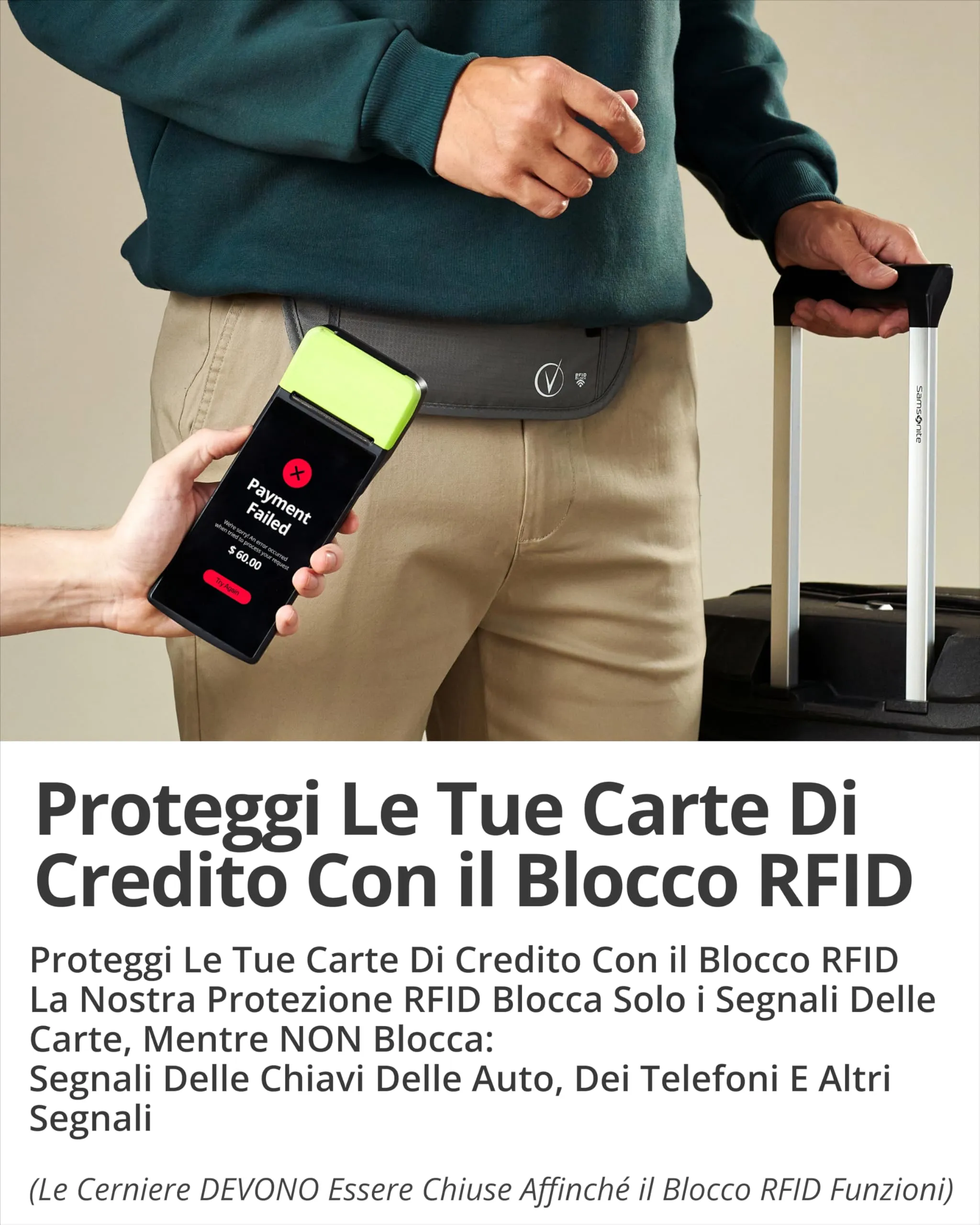 Vantamo Marsupio Ultrapiatto con Protezione RFID e Cintura Regolabile per Uomo e Donna - immagine 3