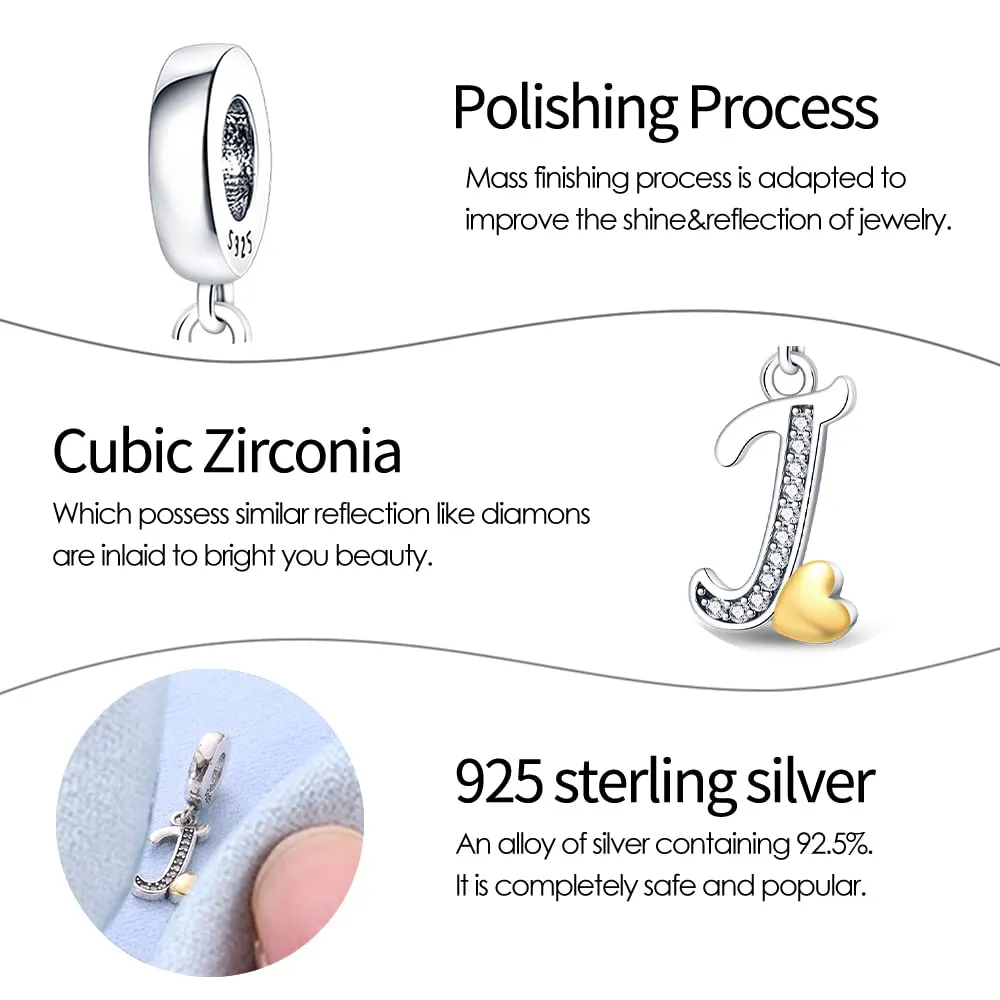 TINSLO Bead Charm Argento Sterling 925 Lettere con Cubic Zirconia per Braccialetti e Collane europei - immagine 3