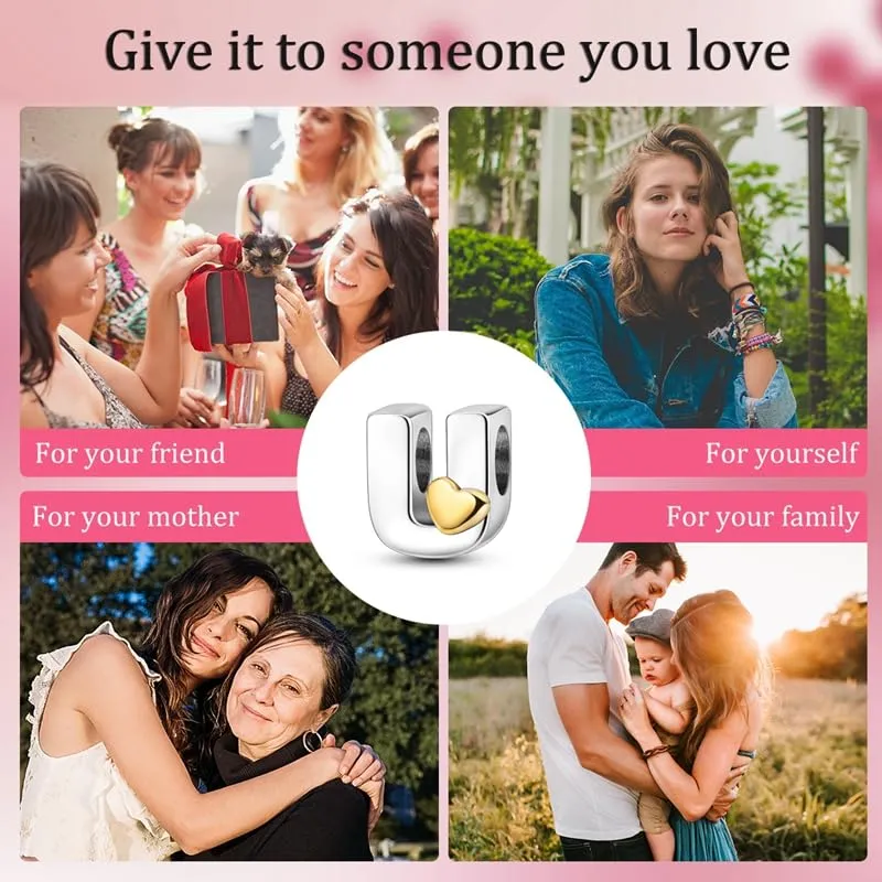 TINSLO Bead Charm Lettere in Argento Sterling 925 con Cubic Zirconia, Compatibile con Braccialetti e Collane Europee e Pandora - immagine 6