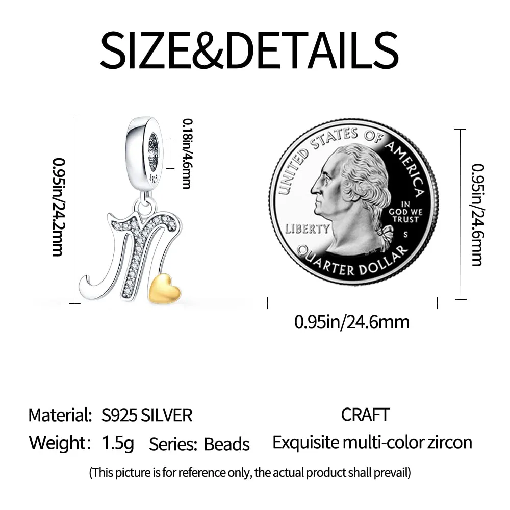 TINSLO Bead Charm in Argento Sterling 925 con Lettere e Cubic Zirconia, compatibile con braccialetti e collane europei e Pandora - immagine 5