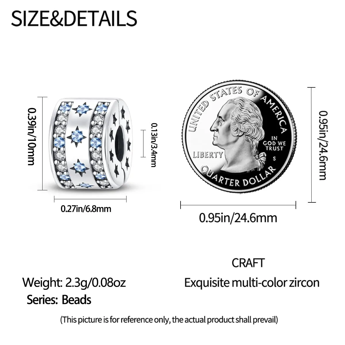 KUNSIR Bead Charm in Argento Sterling 925 con Cubic Zirconia, compatibile con braccialetti e collane europei - immagine 5