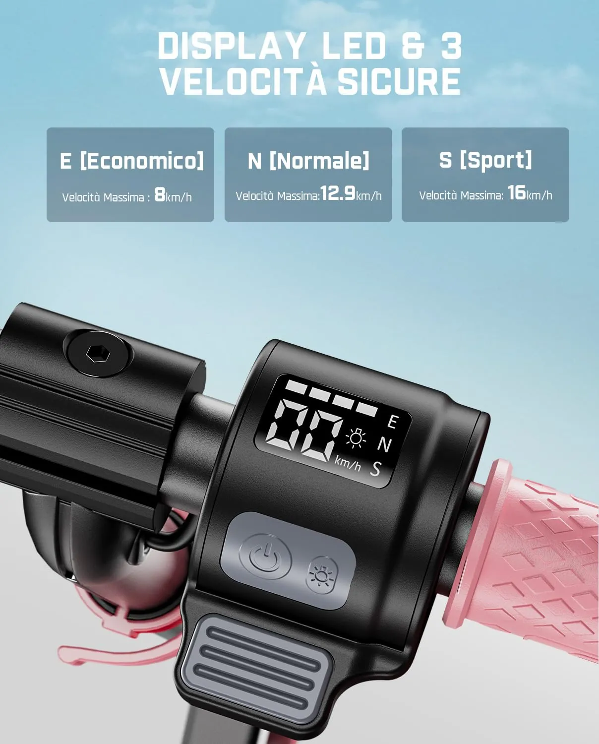 FanttikRide C9 Apex Monopattino Elettrico per Bambini, 8/13/16 km/h, Rosa - immagine 4