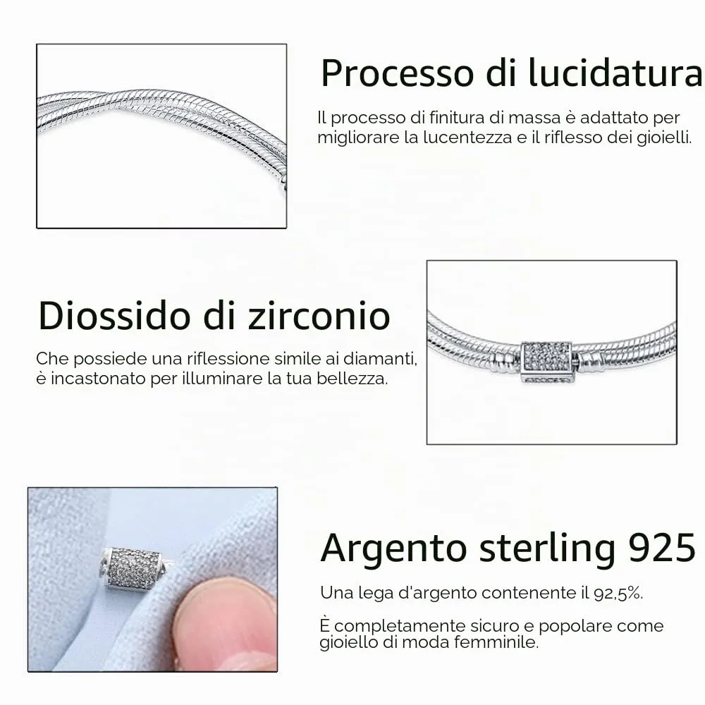 KUNSIR Bracciale Snake in Argento Sterling 925 per Donna Compatibile con Pandora 20cm - immagine 4