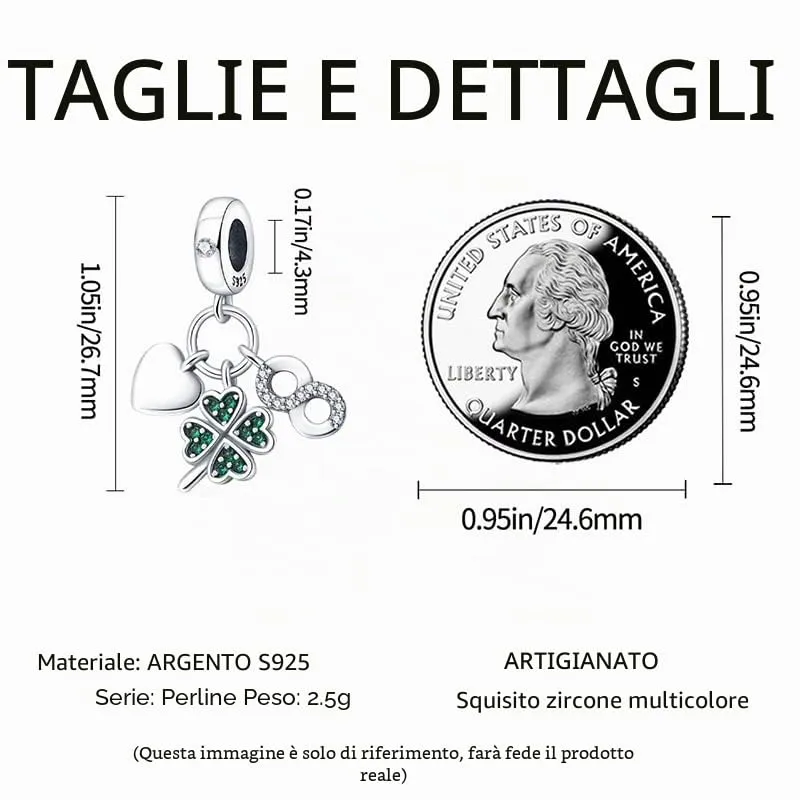 TINSLO Bead Charm in Argento Sterling 925 con Cubic Zirconia per Braccialetti e Collane Pandora e Europei - immagine 5