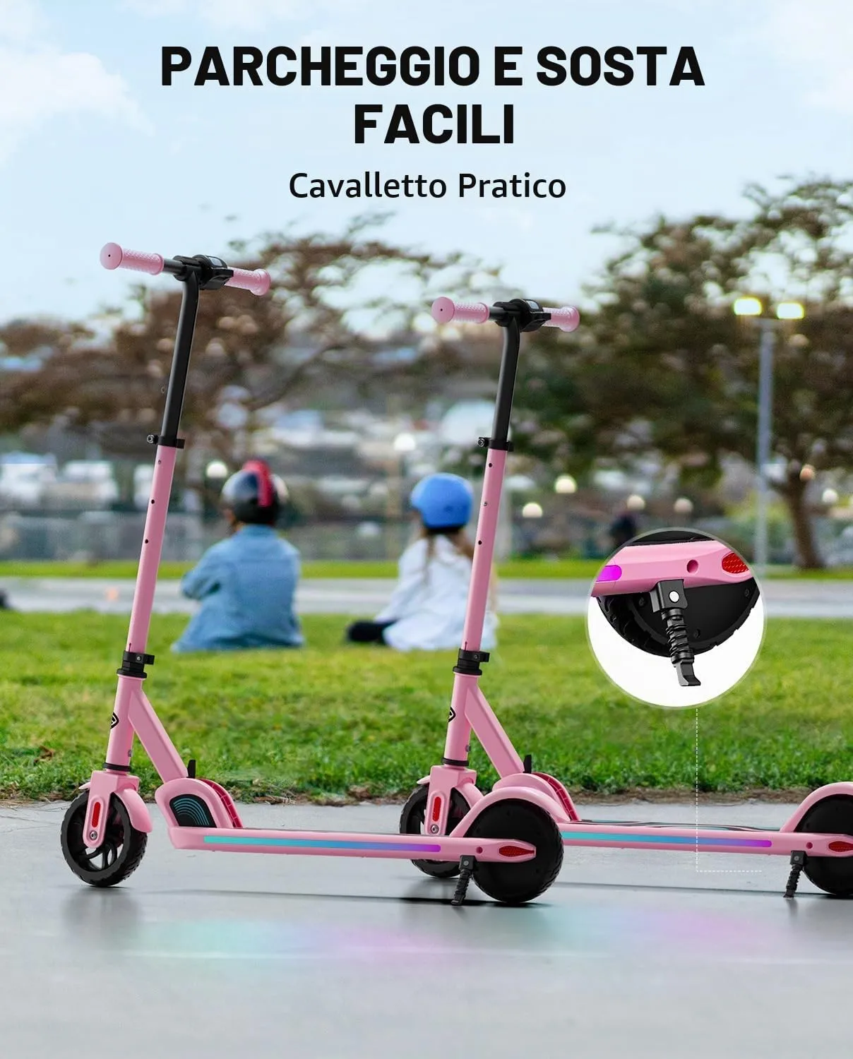 FanttikRide C9 Pro Monopattino Elettrico per Bambini, 120-160 cm, Luci Arcobaleno, 8/13/16 km/h, Autonomia 8 km, Display LED, Pieghevole, Rosa - immagine 8