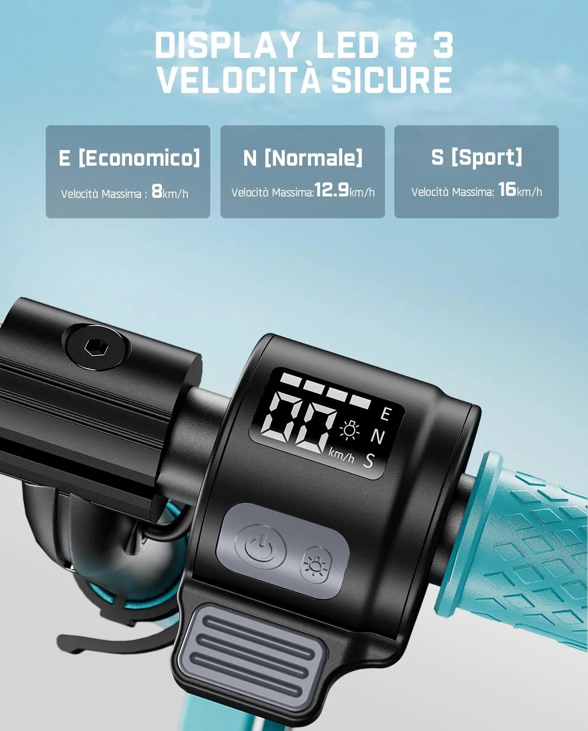 FanttikRide C9 Apex Monopattino Elettrico per Bambini, 8/13/16 km/h, Blu - immagine 4