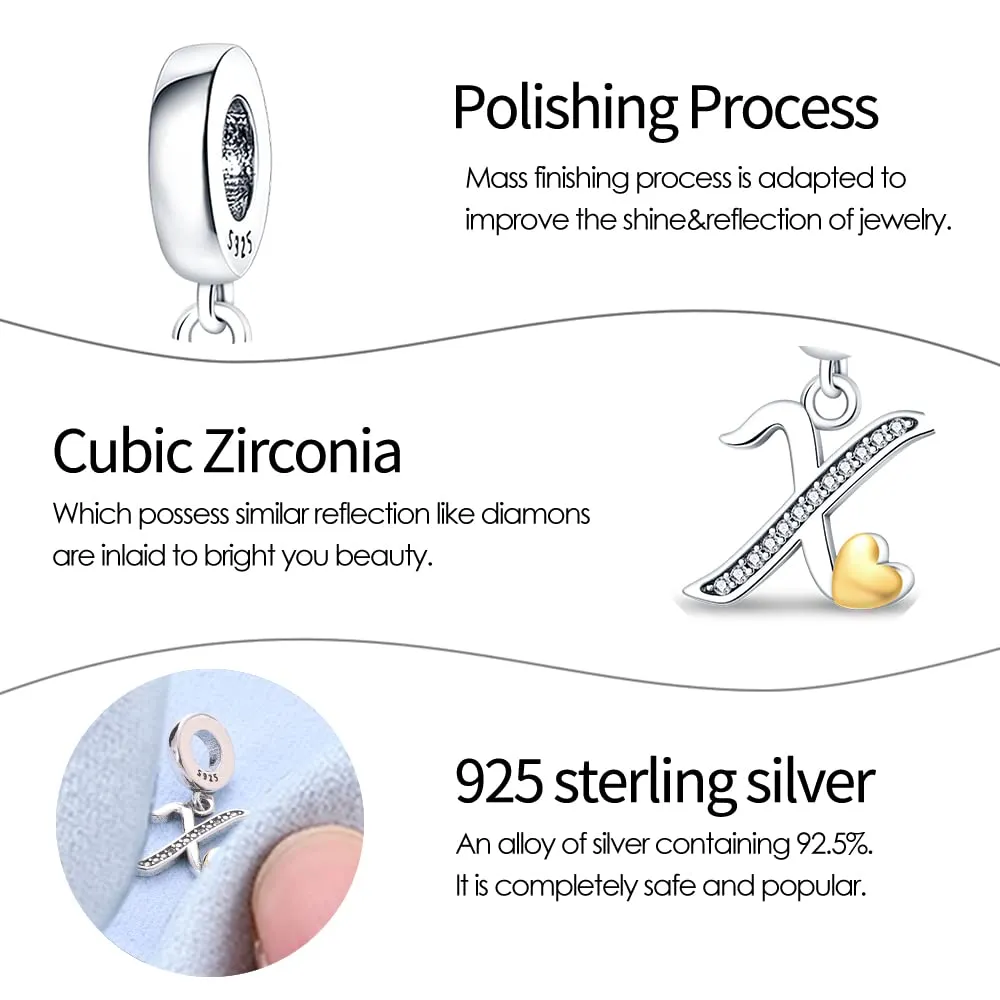 TINSLO Bead Charm Lettere in Argento Sterling 925 con Cubic Zirconia per Braccialetti e Collane Europee - immagine 3