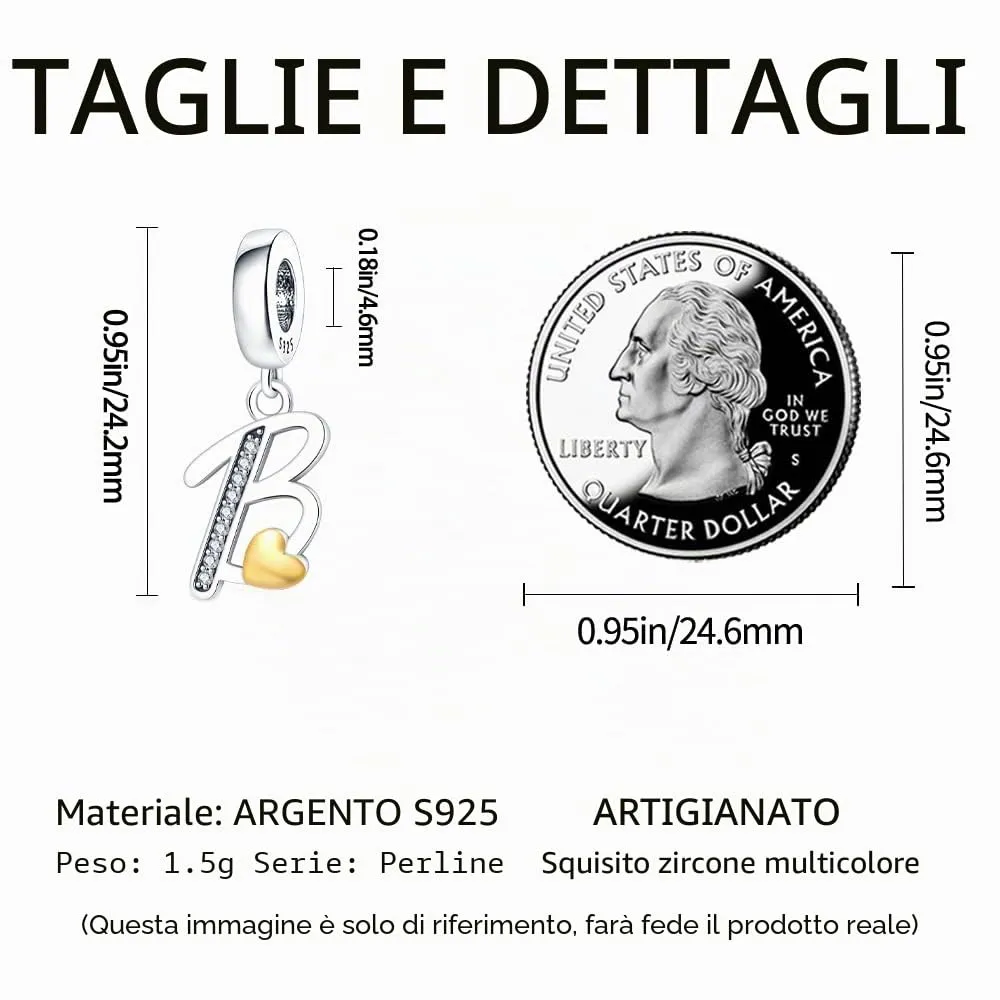 TINSLO Bead Charm Lettere in Argento Sterling 925 con Cubic Zirconia per Braccialetti e Collane europei - immagine 5