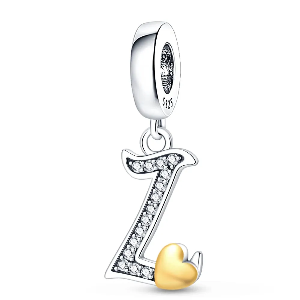 TINSLO Bead Charm Lettere in Argento Sterling 925 con Cubic Zirconia per Braccialetti e Collane Europei - immagine 1