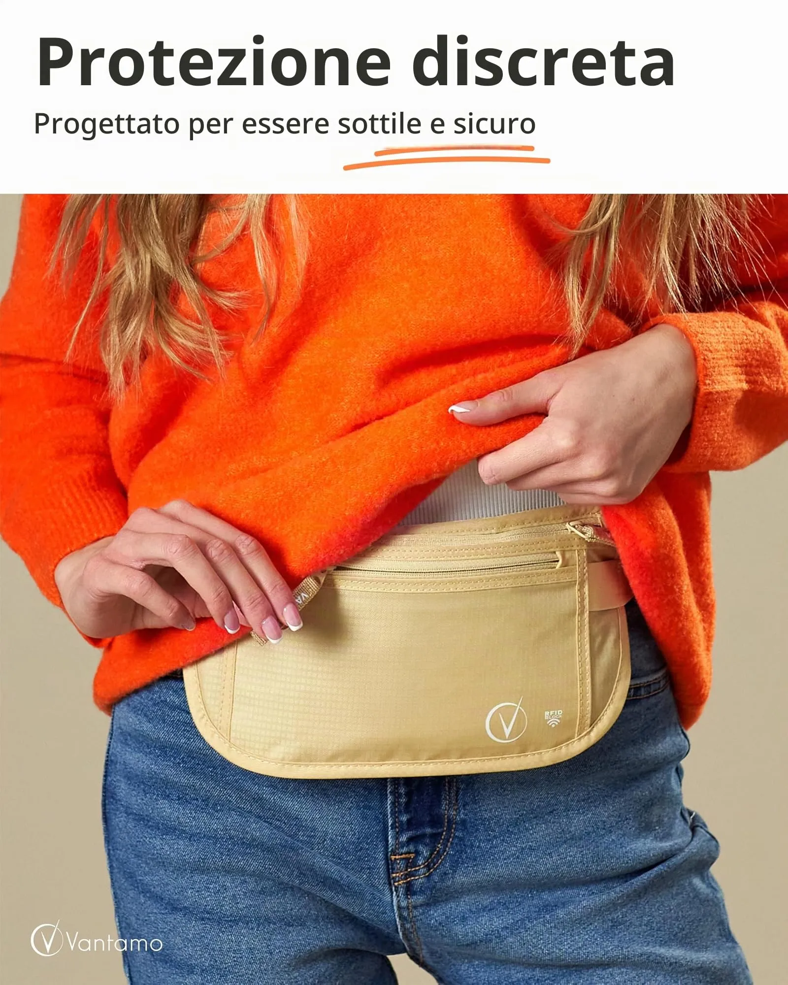 Vantamo Marsupio Ultrapiatto Unisex con Protezione RFID e Cintura Regolabile - immagine 2