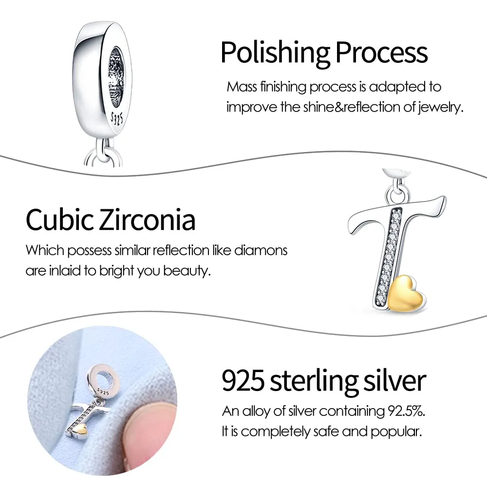 TINSLO Bead Charm Lettere in Argento Sterling 925 con Cubic Zirconia per Braccialetti e Collane Pandora e Europei - immagine 3