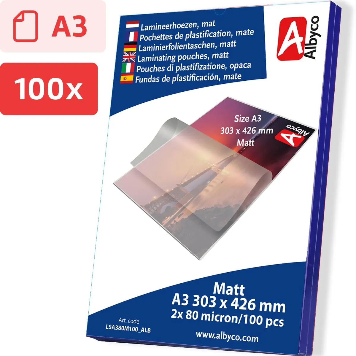 Albyco Plastificatrici A3 2x80 Mic Opaco, 100 Pezzi - immagine 2