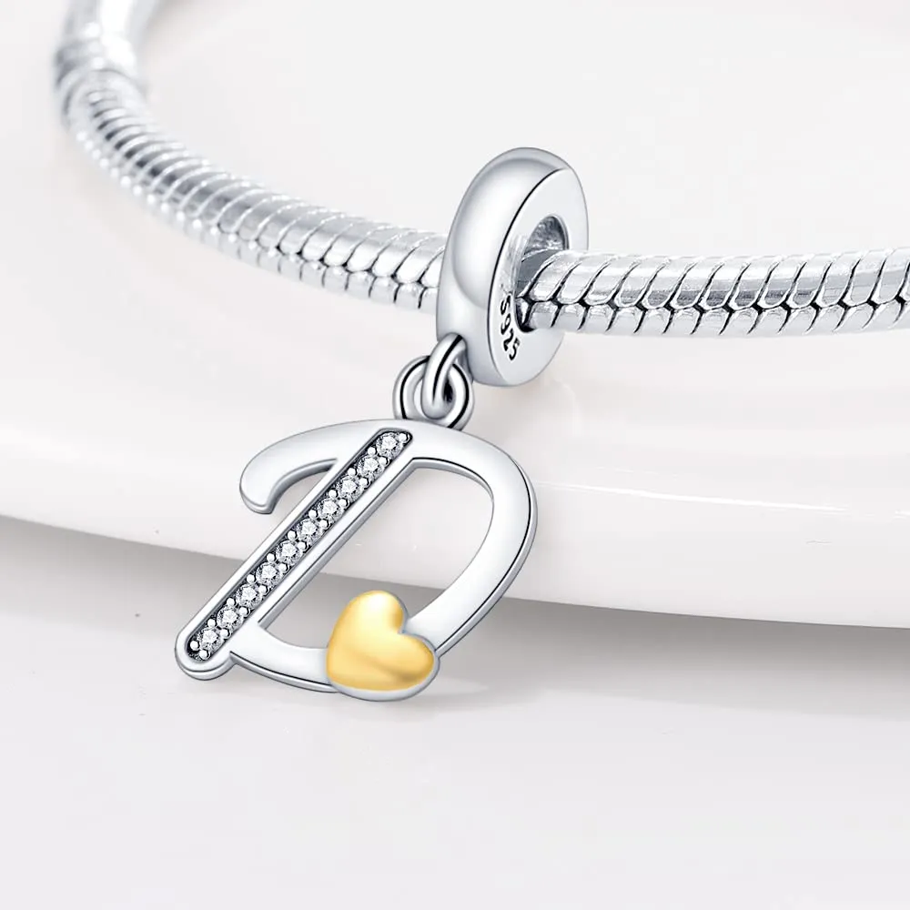 TINSLO Bead Charm Lettere in Argento Sterling 925 con Cubic Zirconia per Braccialetti e Collane Europei - immagine 2