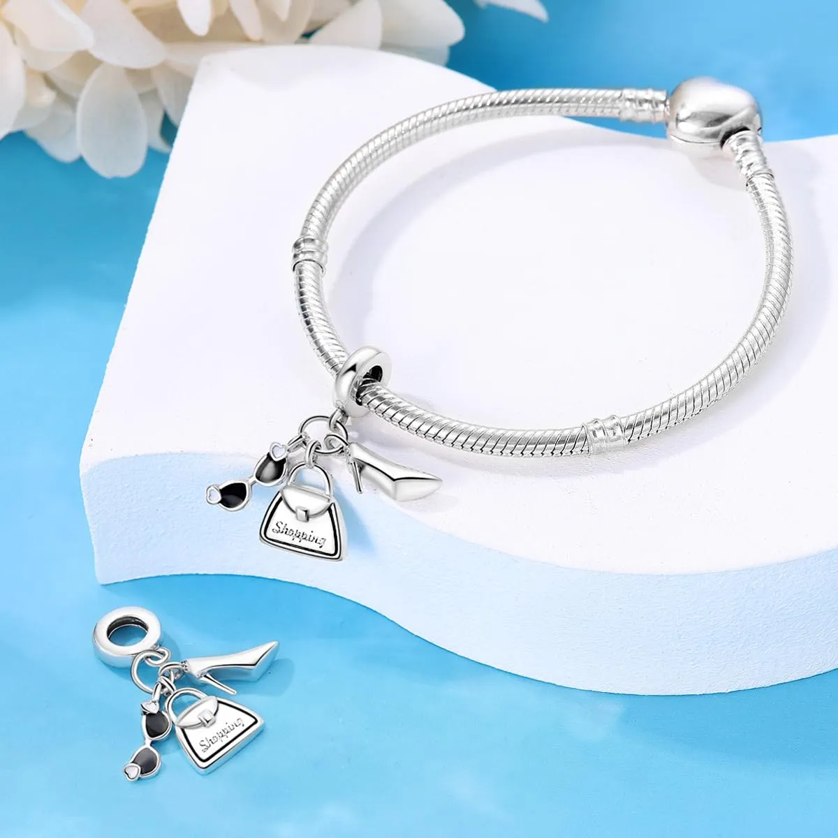 TINSLO Bead Charm in Argento Sterling 925 con Cubic Zirconia per Braccialetti e Collane Pandora e Europei - immagine 3
