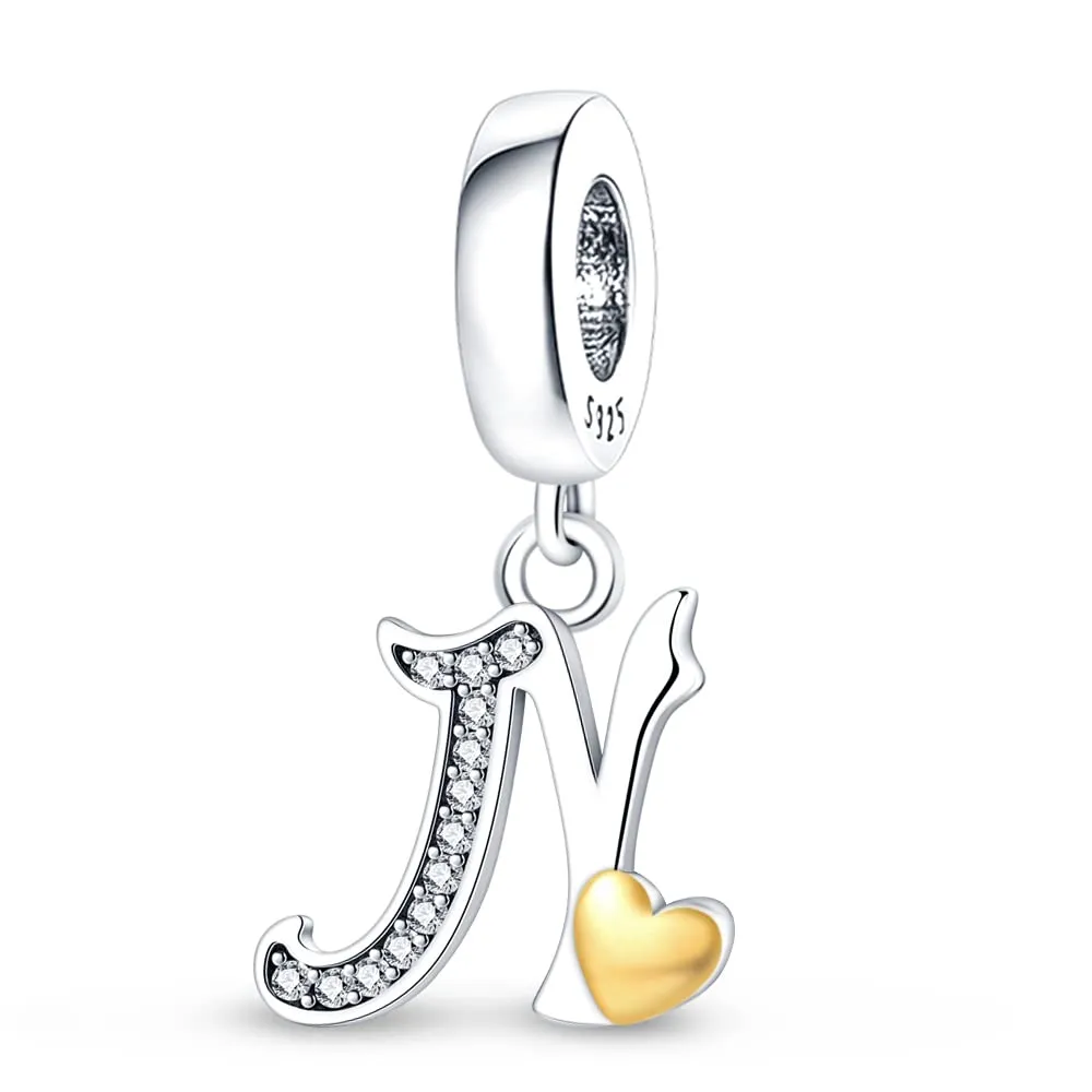 TINSLO Bead Charm Lettere in Argento Sterling 925 con Cubic Zirconia, Compatibile con Braccialetti e Collane Pandora e Europei - immagine 1