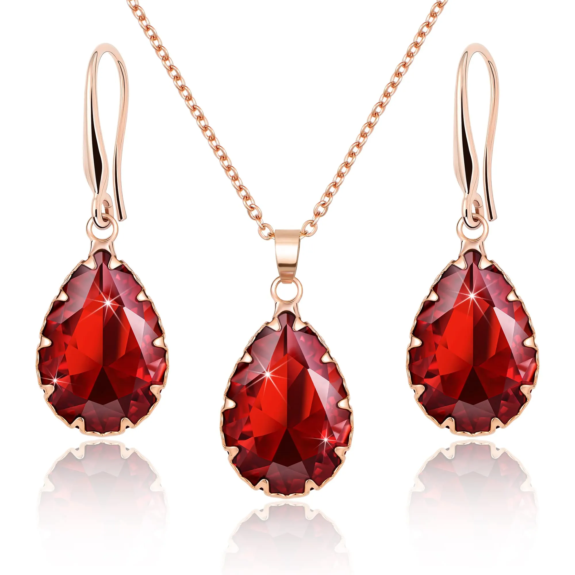Linawe Set di Gioielli in Oro Rosa con Rubino, Collana e Orecchini Pendenti - immagine 1