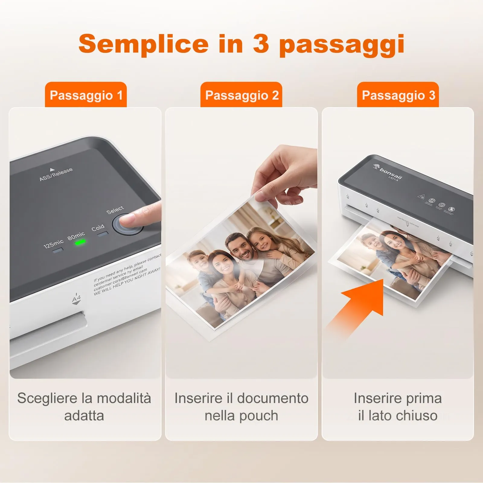 Bonsaii Plastificatrice A4 L421-A, Funzione ABS, 80-125 Micron - immagine 4